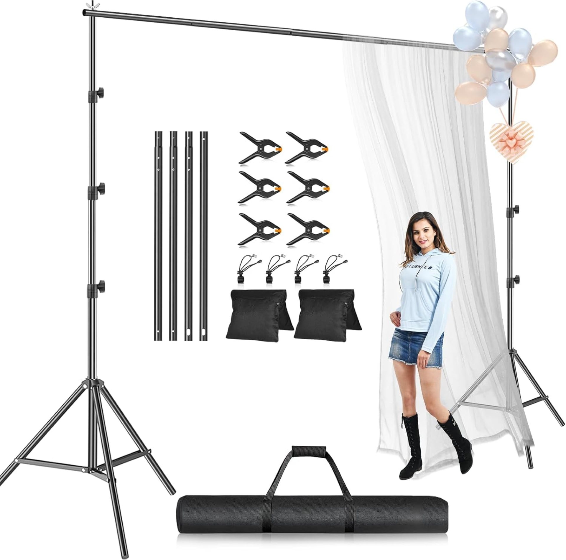 EMART Photo Backdrop Stand kit, 10 x 10 ft Back Drop Adjustable Frame for Photography, Photoshoot Banner Background Support Holder for Parties Dectoration EMART Photo Backdrop Stand kit, 10 x 10 ft Back Drop Adjustable Frame for Photography, Photoshoot Banner Background Support Holder for Parties Dectoration