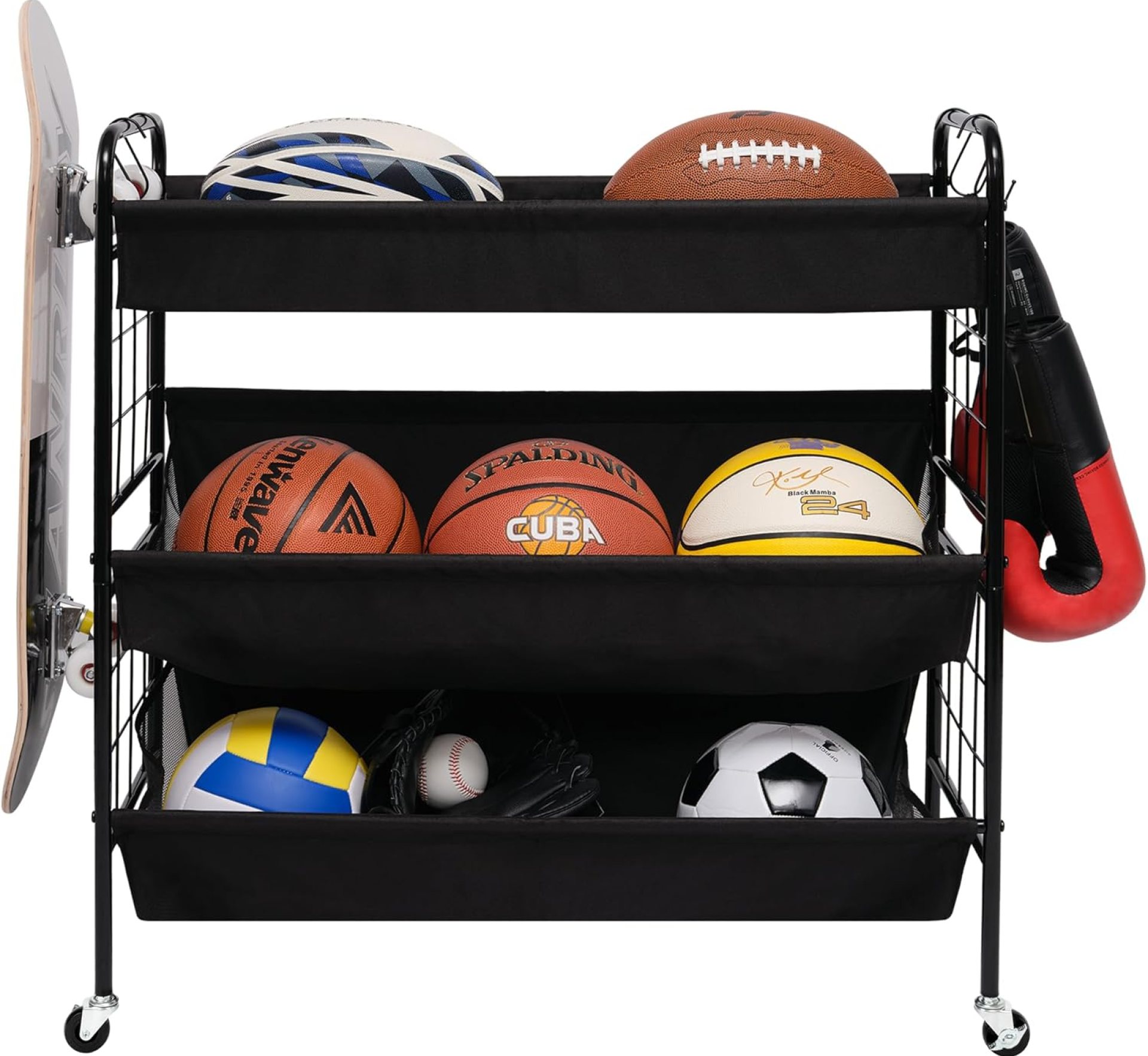 StorageWorks Ball Storage with Wheels, Ball Cart for Garage, Garage Sports Equipment Organizer with Hooks, Balls Organizer for Basketball, Football, Volleyball StorageWorks Ball Storage with Wheels, Ball Cart for Garage, Garage Sports Equipment Organizer with Hooks, Balls Organizer for Basketball, Football, Volleyball