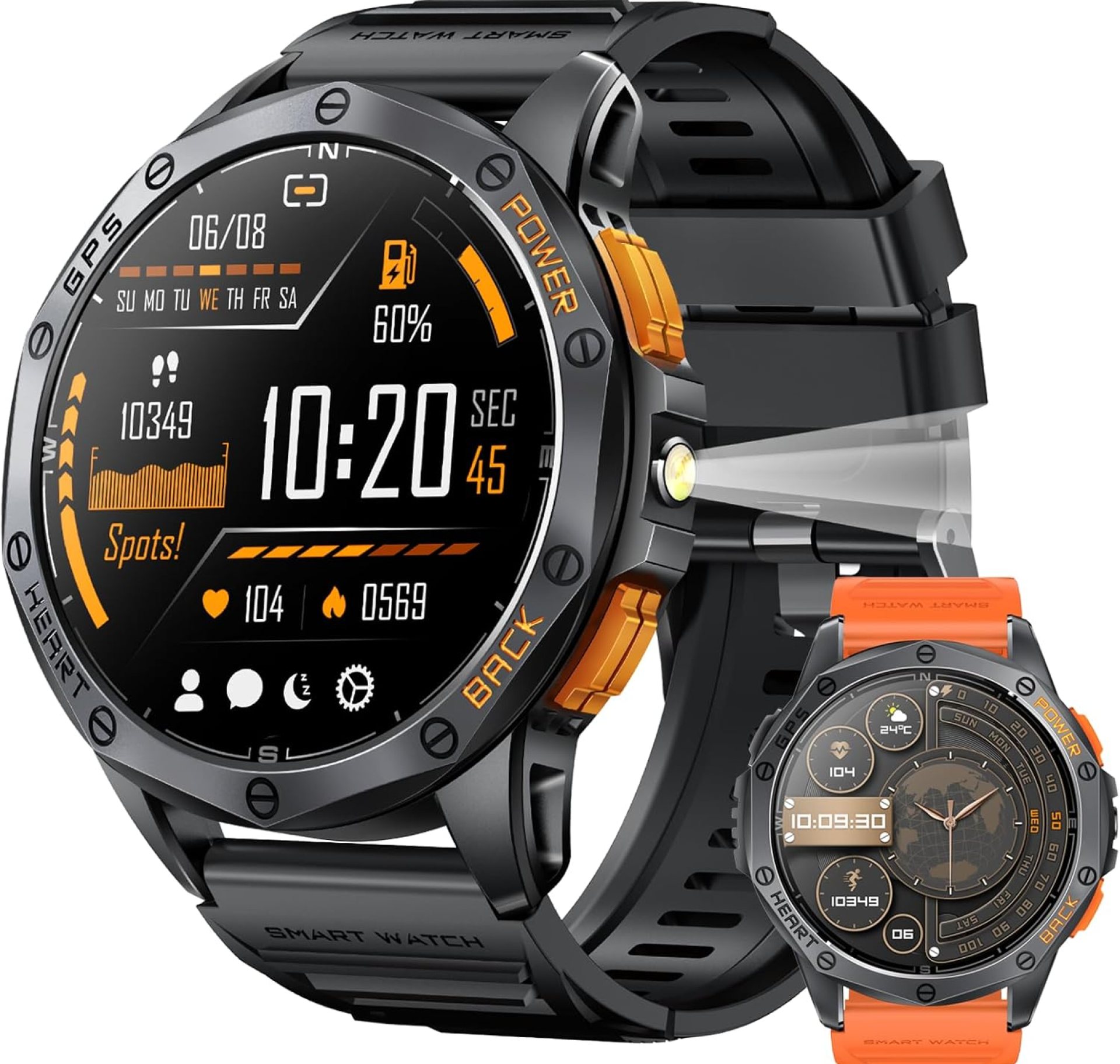 Military Smart Watches Built-in GPS, 170+ Sport Modes for Men with Flashlight, Smartwatch for Android Phones and iPhone, 1.43″ AMOLED Screen, Bluetooth Calls Compass Altimeter Barometric Altitude Military Smart Watches Built-in GPS, 170+ Sport Modes for Men with Flashlight, Smartwatch for Android Phones and iPhone, 1.43″ AMOLED Screen, Bluetooth Calls Compass Altimeter Barometric Altitude