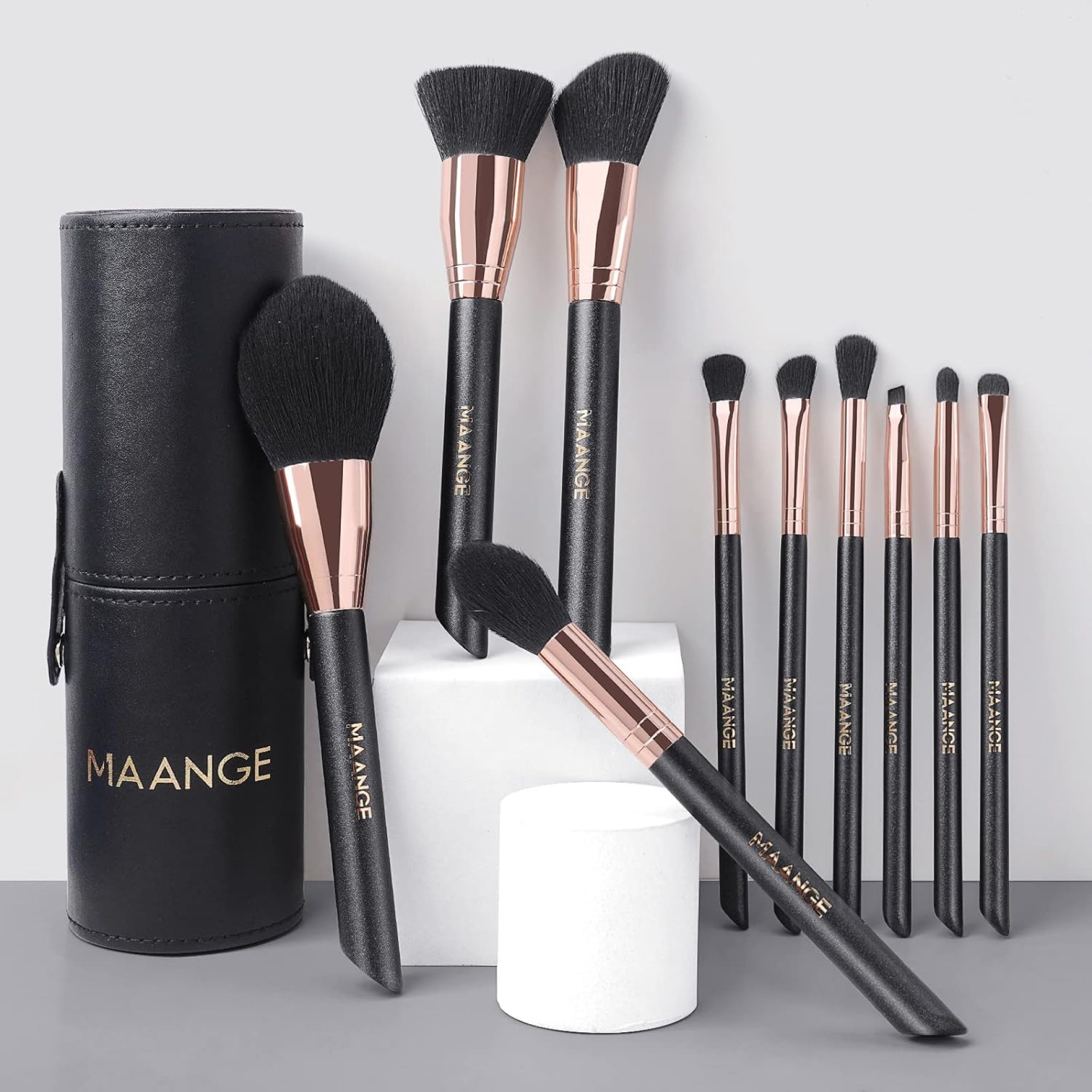 Makeup Brush Set 10 Pcs Premium Synthetic Foundation Powder Concealers Eye shadows Blush Makeup Brushes with Black Case (Black Gold) Makeup Brush Set 10 Pcs Premium Synthetic Foundation Powder Concealers Eye shadows Blush Makeup Brushes with Black Case (Black Gold)