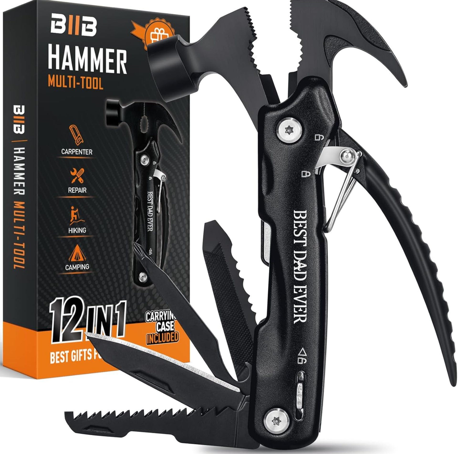BIIB Gifts for Dad, 12 in 1 Hammer Multitool Camping Essentials, Birthday Gifts for Men, Mens Gifts for Dad Him Husband Grandpa, Dad Gifts for Men Who Wants Nothing, Camping Gear Survival Tools BIIB Gifts for Dad, 12 in 1 Hammer Multitool Camping Essentials, Birthday Gifts for Men, Mens Gifts for Dad Him Husband Grandpa, Dad Gifts for Men Who Wants Nothing, Camping Gear Survival Tools