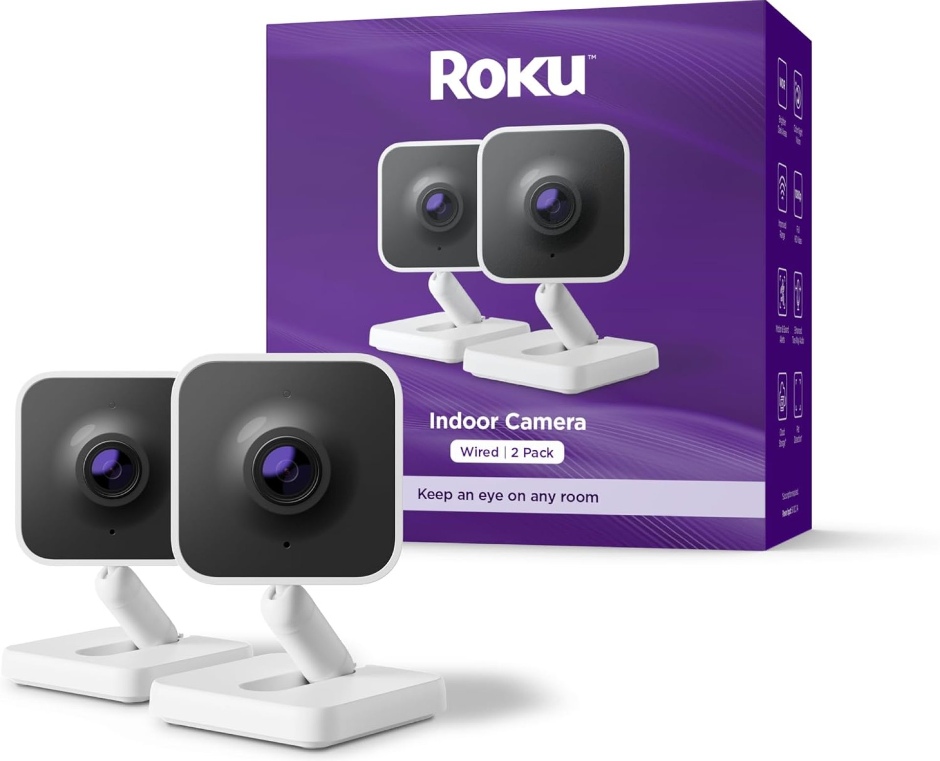 Roku New Indoor Camera 2024 – Home Security – 2-Pack – Wired Security Camera & Pet Monitor with 1080p HD Color Night Vision, Works with Alexa & Google, Motion & Sound Detection, WDR & WiFi 6 Roku New Indoor Camera 2024 – Home Security – 2-Pack – Wired Security Camera & Pet Monitor with 1080p HD Color Night Vision, Works with Alexa & Google, Motion & Sound Detection, WDR & WiFi 6