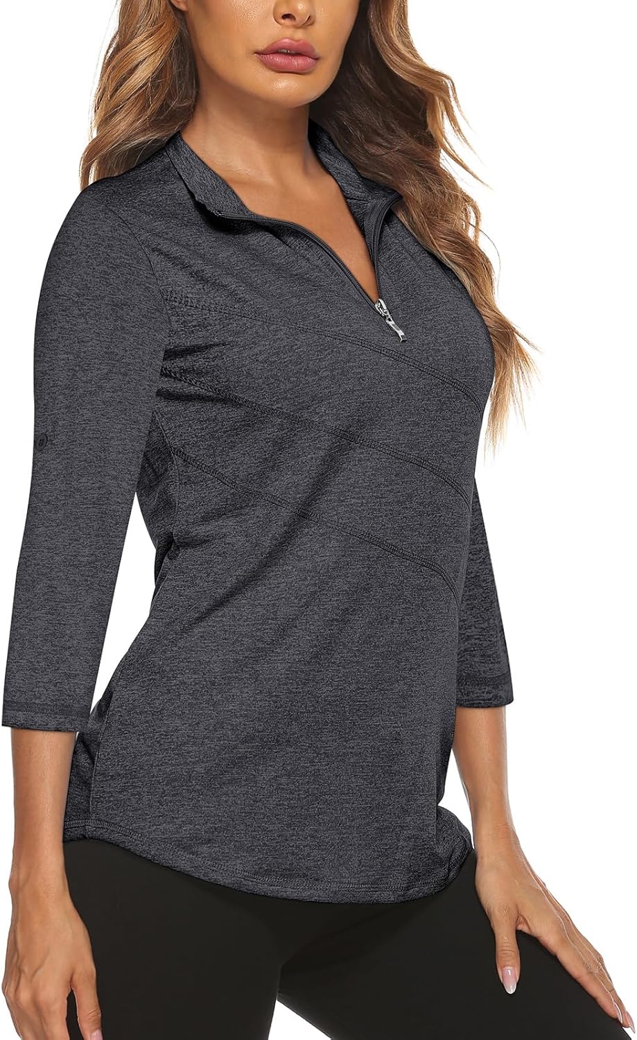 Koscacy Women’s 3/4 Roll Sleeve Golf Tennis Polo Shirts UPF50+ Half Zip Dry Fit Workout Tops Athletic Shirt Koscacy Women’s 3/4 Roll Sleeve Golf Tennis Polo Shirts UPF50+ Half Zip Dry Fit Workout Tops Athletic Shirt