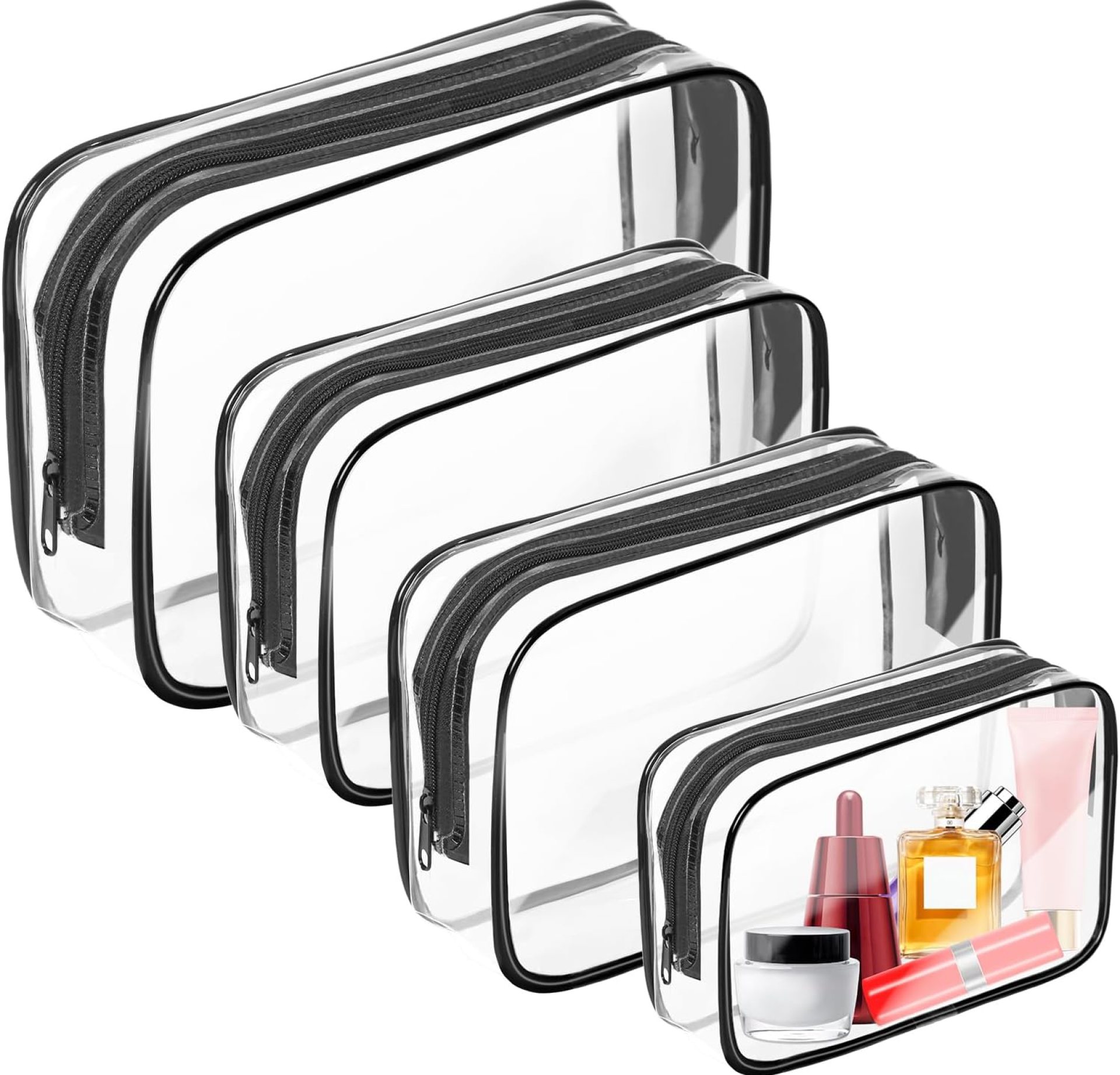AURUZA 4 Pack Clear Toiletry Bag, Portable Travel Makeup Pouch with Zipper, TSA Approved Organizer, PVC Cosmetic for Airport Airline Compliant AURUZA 4 Pack Clear Toiletry Bag, Portable Travel Makeup Pouch with Zipper, TSA Approved Organizer, PVC Cosmetic for Airport Airline Compliant