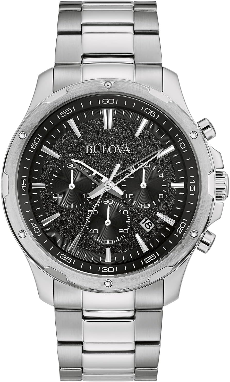 Bulova Men’s Classic Stainless Steel Six-Hand Chronograph Quartz Watch, Black Dial, 43mm Style: 96B336 Bulova Men’s Classic Stainless Steel Six-Hand Chronograph Quartz Watch, Black Dial, 43mm Style: 96B336