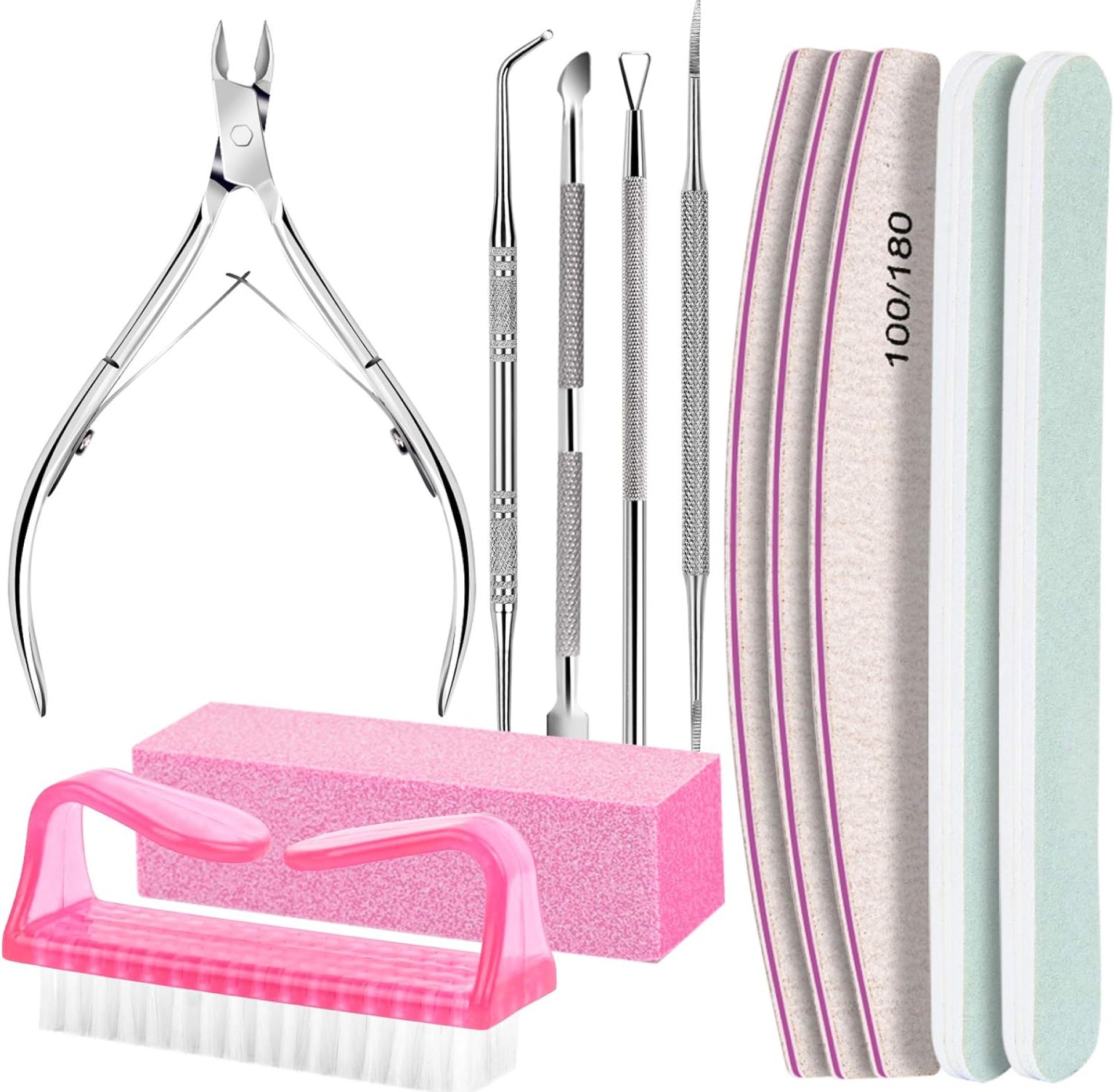 FANDAMEI Nail Care Kit, Nail Files 100/180, Nail Buffer Block, Cuticle Nippers, Cuticle Trimmer, Cuticle Pusher, Nail Tools, Nail Kit, Pedicure & Manicure Tools, Nail Prep Kit, Manicure Kit for Women FANDAMEI Nail Care Kit, Nail Files 100/180, Nail Buffer Block, Cuticle Nippers, Cuticle Trimmer, Cuticle Pusher, Nail Tools, Nail Kit, Pedicure & Manicure Tools, Nail Prep Kit, Manicure Kit for Women