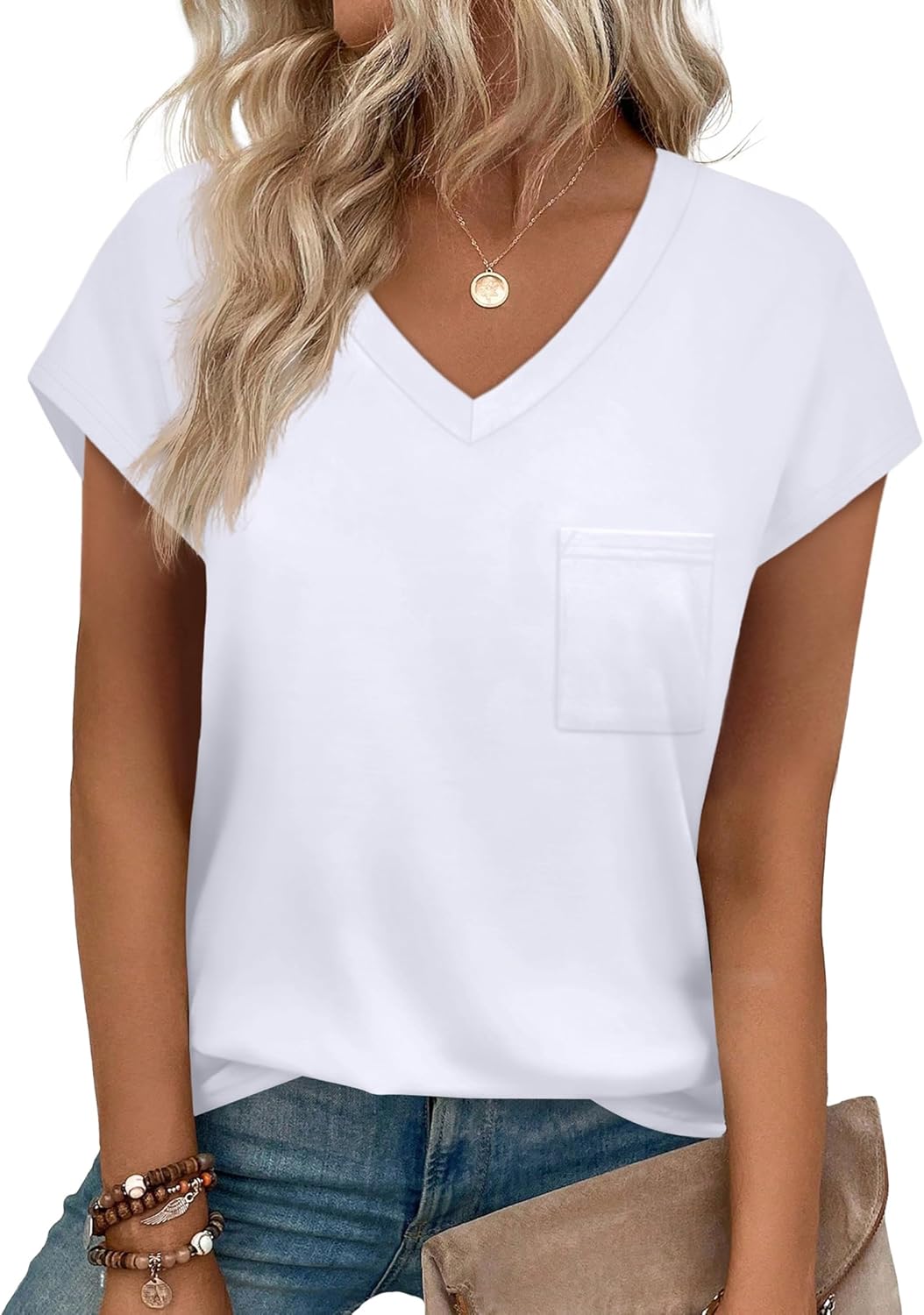 SAMPEEL Womens T Shirts V Neck Cap Short Sleeve Summer Tops Trendy 2025 Loose Casual Tshirts with Pocket SAMPEEL Womens T Shirts V Neck Cap Short Sleeve Summer Tops Trendy 2025 Loose Casual Tshirts with Pocket