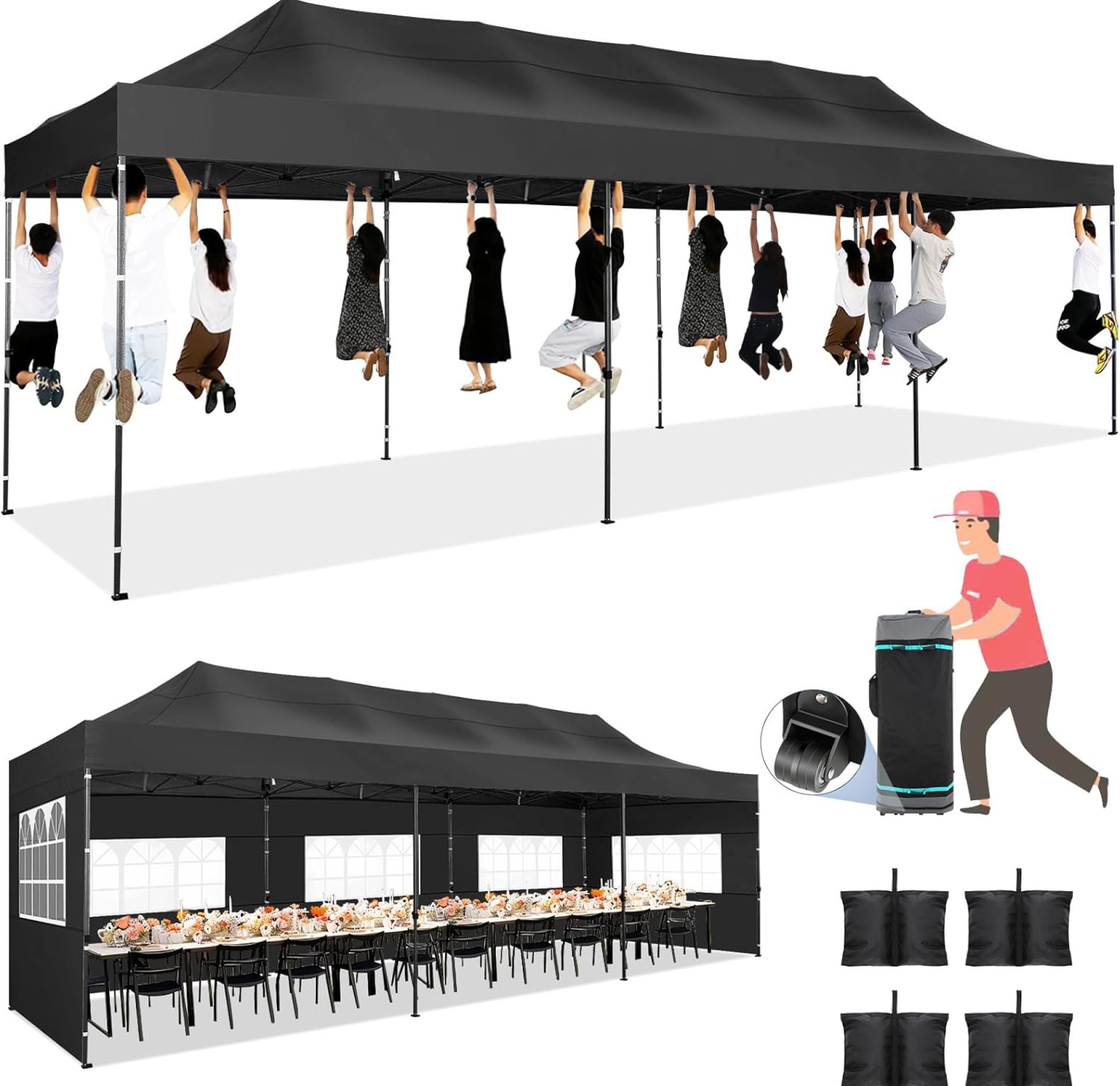 COBIZI Pop up Canopy Tent 10×30 Heavy Duty Gazebo with 8 Sidewalls, UPF 50+ All Weather Waterproof Commercial Outdoor Wedding Party Tents Canopy with Roller Bag,Black COBIZI Pop up Canopy Tent 10×30 Heavy Duty Gazebo with 8 Sidewalls, UPF 50+ All Weather Waterproof Commercial Outdoor Wedding Party Tents Canopy with Roller Bag,Black