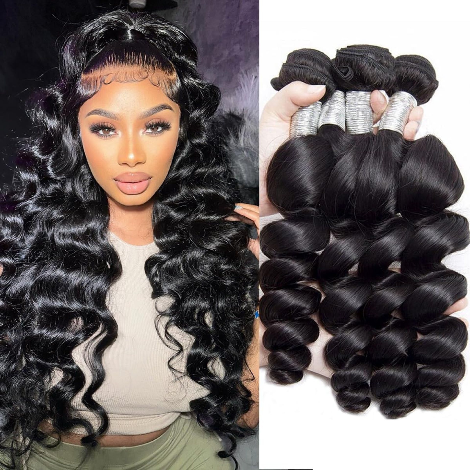 Brazilian Loose Wave 4 Bundles (24-30in) 100% Unprocessed Virgin Remy Human Hair Weave Bundles 10A for Black Women Brazilian Loose Wave 4 Bundles (24-30in) 100% Unprocessed Virgin Remy Human Hair Weave Bundles 10A for Black Women