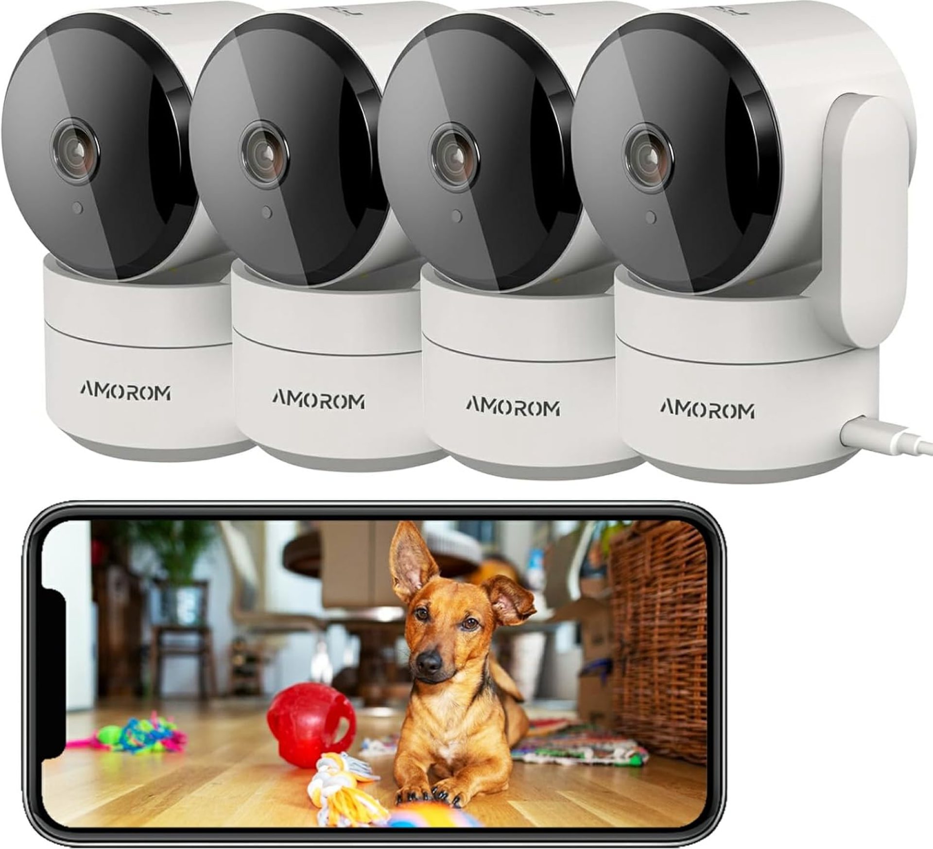 Pet Camera 360° Home Security Cameras with 2-Way Audio,Night Vision,Motion Detection,Dog Camera with Phone app,Pan/Tilt,Cloud & SD Card Storage,Compatible with Alexa/Google Home,2.4GHz WiFi,4 Pack Pet Camera 360° Home Security Cameras with 2-Way Audio,Night Vision,Motion Detection,Dog Camera with Phone app,Pan/Tilt,Cloud & SD Card Storage,Compatible with Alexa/Google Home,2.4GHz WiFi,4 Pack