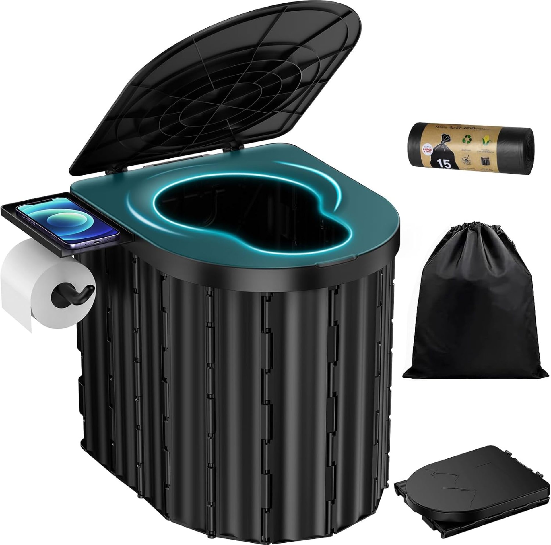 Portable Toilet, Upgraded 15” toilet With Removable Paper Holder, Camping Toilet With A Load Capacity Of 450 Lbs, Portable Potty for Camping, Hiking, Road Trip, Car, RV, Tent, Beach, Truck Drivers Portable Toilet, Upgraded 15” toilet With Removable Paper Holder, Camping Toilet With A Load Capacity Of 450 Lbs, Portable Potty for Camping, Hiking, Road Trip, Car, RV, Tent, Beach, Truck Drivers