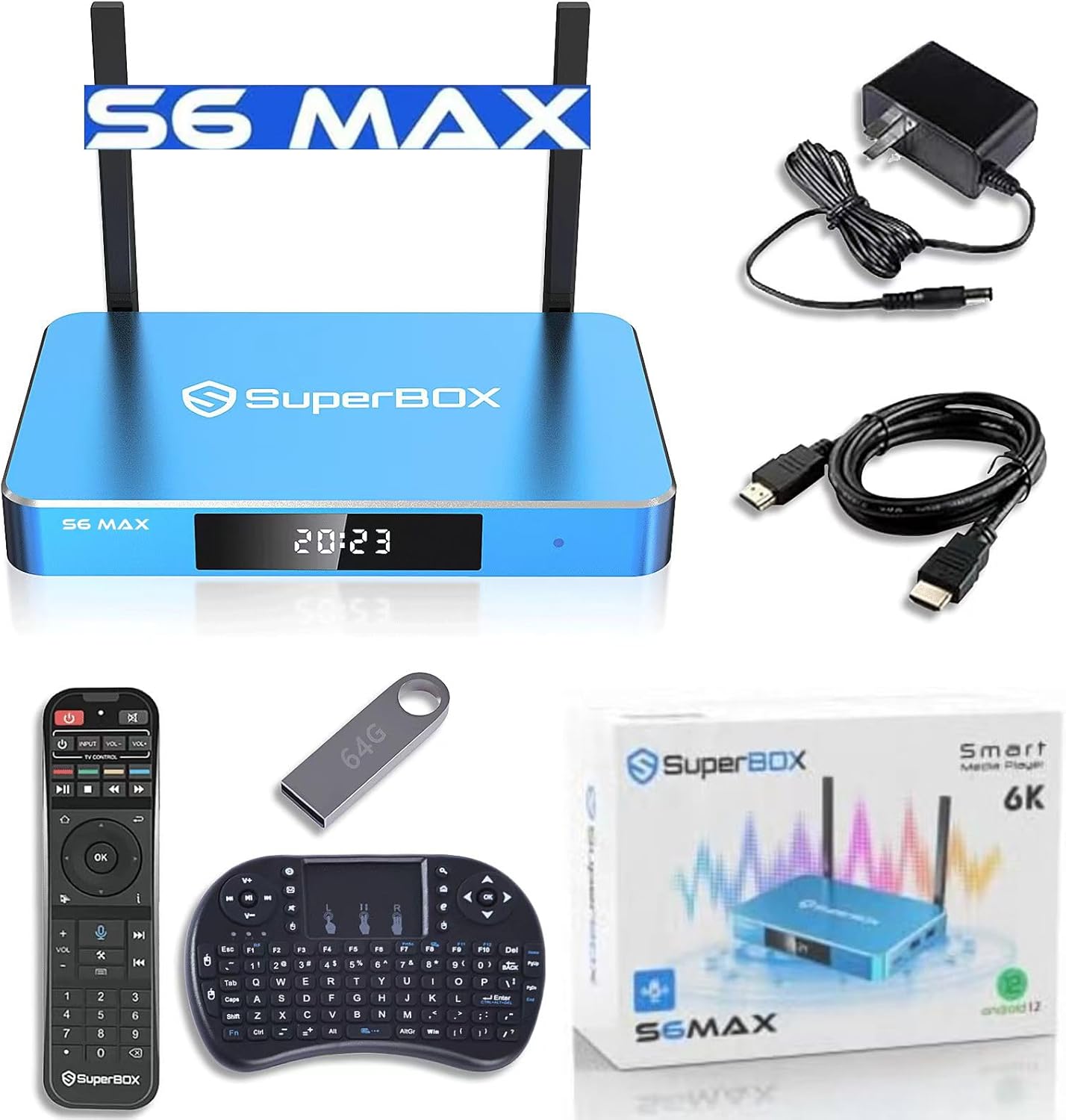 2025 New Generic Smart S6-MAX TV Box, 4G RAM + 64G ROM, Blue, 1 Voice Remote Control, 1 Removable Storage USB Flash Drive, 1 HD Data Cable, 1 Mini Keyboard 2025 New Generic Smart S6-MAX TV Box, 4G RAM + 64G ROM, Blue, 1 Voice Remote Control, 1 Removable Storage USB Flash Drive, 1 HD Data Cable, 1 Mini Keyboard