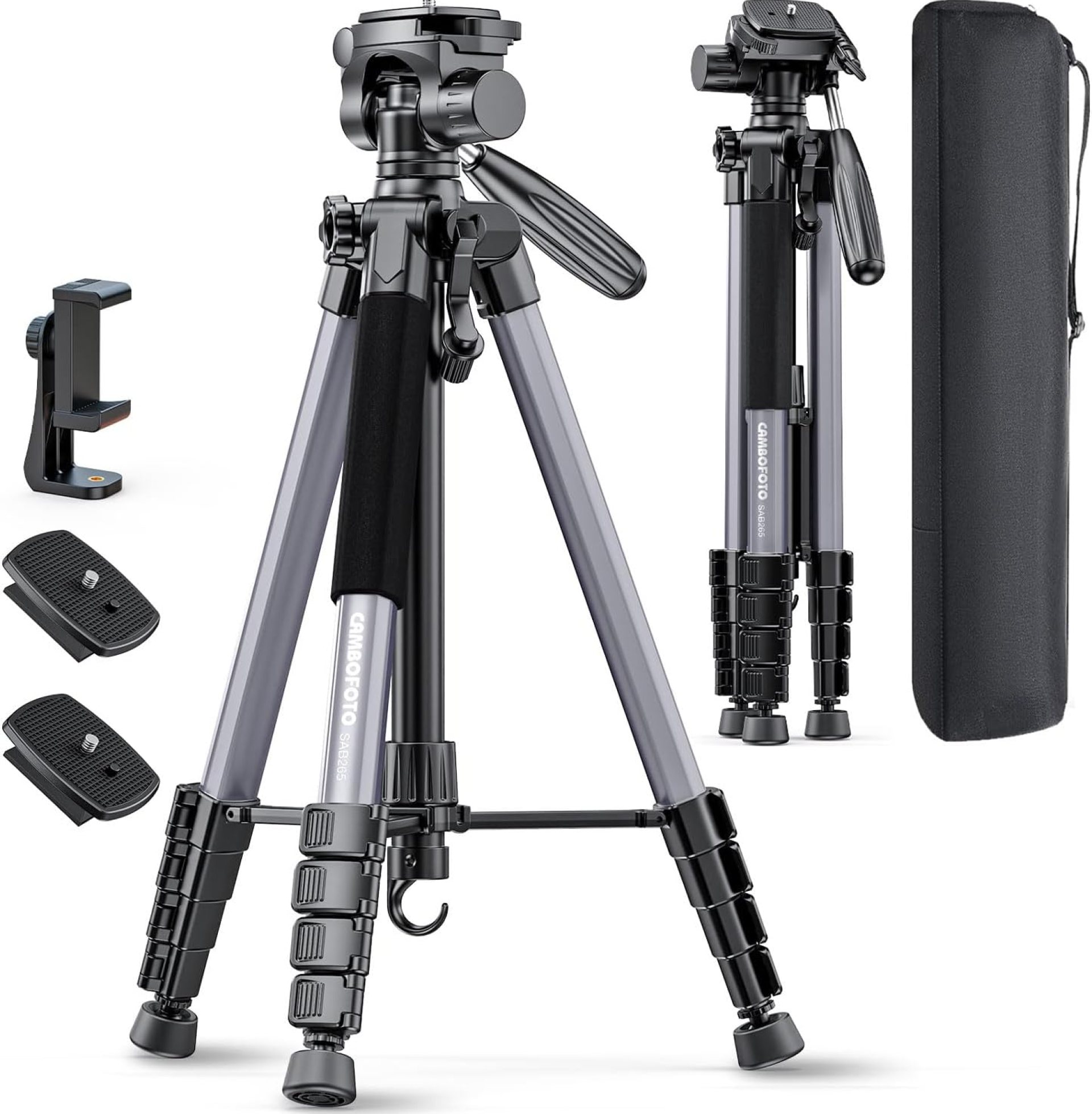 74″-Camera-Tripod, Gray Professional Aluminum Tripod Stand for Mirrorless Camera/DSLR/Cell Phone/Camcorder/GoPro, with Phone Holder and Travel Bag (Gunmetal Gray) 74″-Camera-Tripod, Gray Professional Aluminum Tripod Stand for Mirrorless Camera/DSLR/Cell Phone/Camcorder/GoPro, with Phone Holder and Travel Bag (Gunmetal Gray)