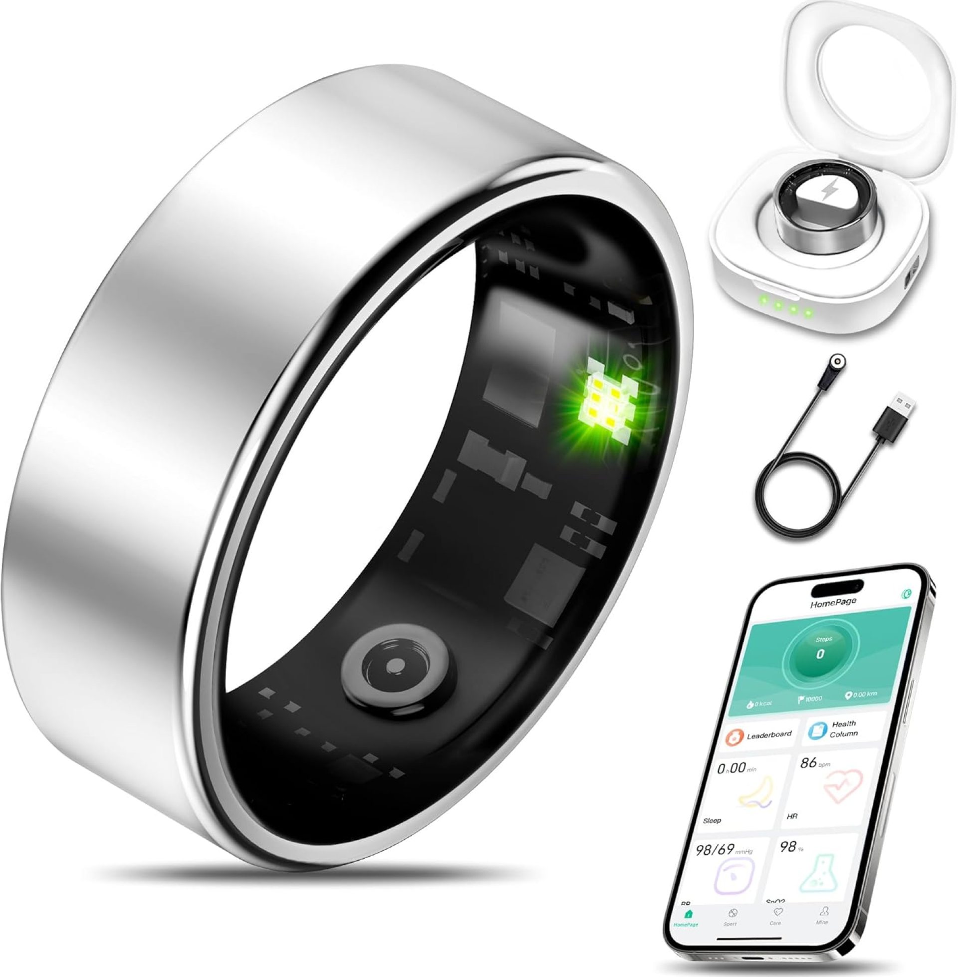 Smart Health Ring for Women Men Fitness Tracker with Heart Rate, Blood Oxygen, Blood Pressure, Sleep Monitoring, Step Counting, IP68 Waterproof for iPhone and Android, No Subscription Fee, Silver 12 Smart Health Ring for Women Men Fitness Tracker with Heart Rate, Blood Oxygen, Blood Pressure, Sleep Monitoring, Step Counting, IP68 Waterproof for iPhone and Android, No Subscription Fee, Silver 12