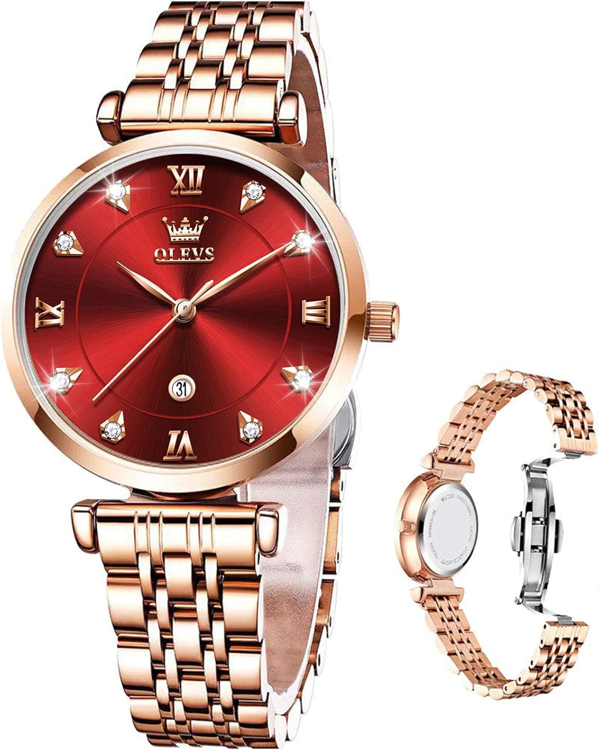 OLEVS Women Watches Simple Dress Ladies Watch Rose Gold Stainless Steel Watch Waterproof Quartz Date Luxury Diamond Small Wristwatch Fashion Analog Female Reloj Mujer Blue White Green Red Yellow Face OLEVS Women Watches Simple Dress Ladies Watch Rose Gold Stainless Steel Watch Waterproof Quartz Date Luxury Diamond Small Wristwatch Fashion Analog Female Reloj Mujer Blue White Green Red Yellow Face