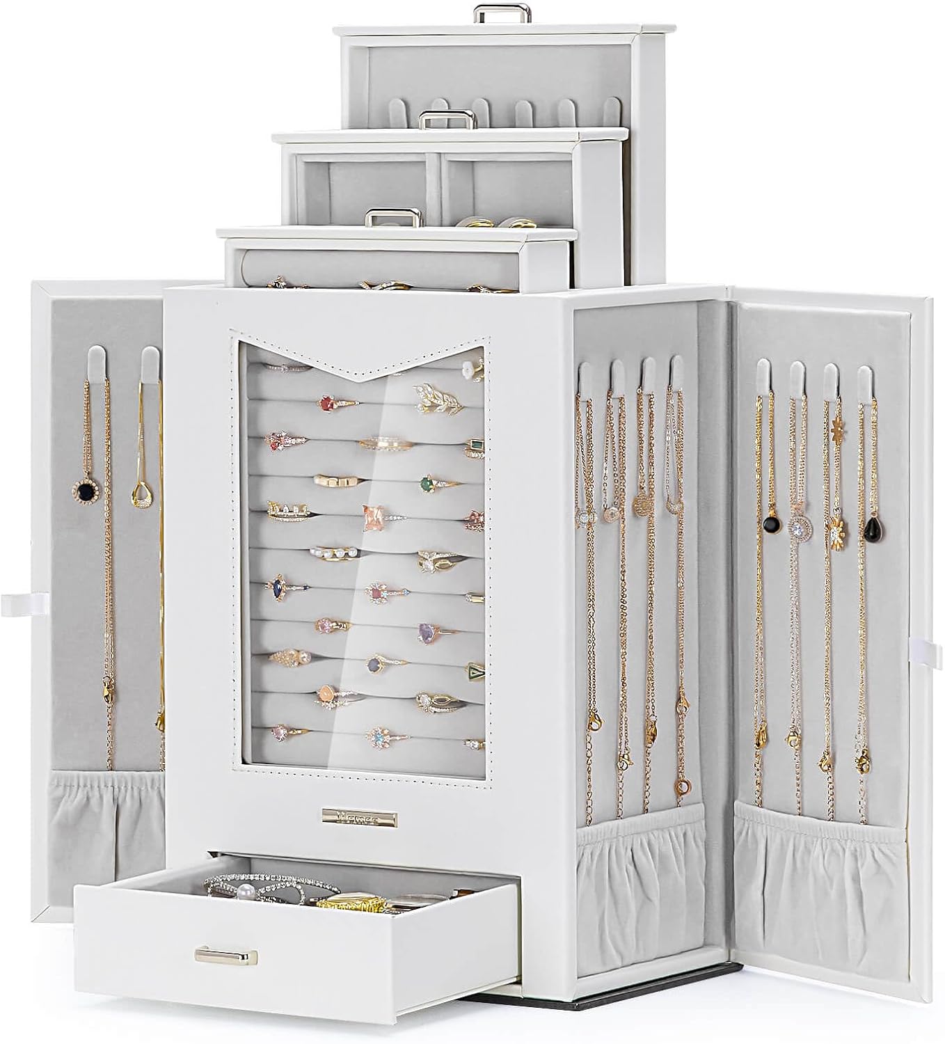Homde Jewelry Organizer with Transparent Window Necklace Hooks Gift for Women Jewelry Box Display Case for Necklaces Rings Earrings Bracelets and Other Jewelry Accessories (White) Homde Jewelry Organizer with Transparent Window Necklace Hooks Gift for Women Jewelry Box Display Case for Necklaces Rings Earrings Bracelets and Other Jewelry Accessories (White)