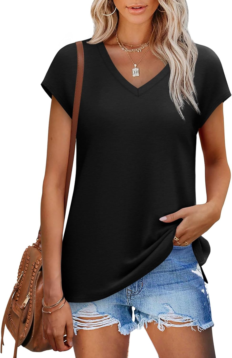 SAMPEEL Womens Summer Tops 2025 Cap Sleeve Trendy Tank Tops V Neck Loose Fit Shirts SAMPEEL Womens Summer Tops 2025 Cap Sleeve Trendy Tank Tops V Neck Loose Fit Shirts