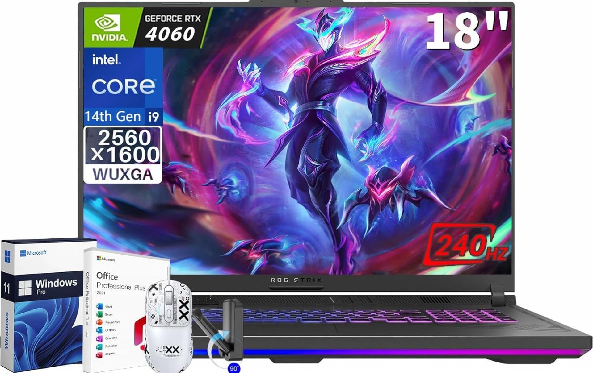 ASUS ROG Strix G18 Gaming Laptop, Intel 24-Core i9-14900HX, 64 GB DDR5, 4 TB SSD, 18″ 2.5K 240Hz QHD, Backlit KB, GeForce RTX 4060, WiFi 6E, Windows 11 Pro, with Office Pro Lifetime & Patented Mouse ASUS ROG Strix G18 Gaming Laptop, Intel 24-Core i9-14900HX, 64 GB DDR5, 4 TB SSD, 18″ 2.5K 240Hz QHD, Backlit KB, GeForce RTX 4060, WiFi 6E, Windows 11 Pro, with Office Pro Lifetime & Patented Mouse