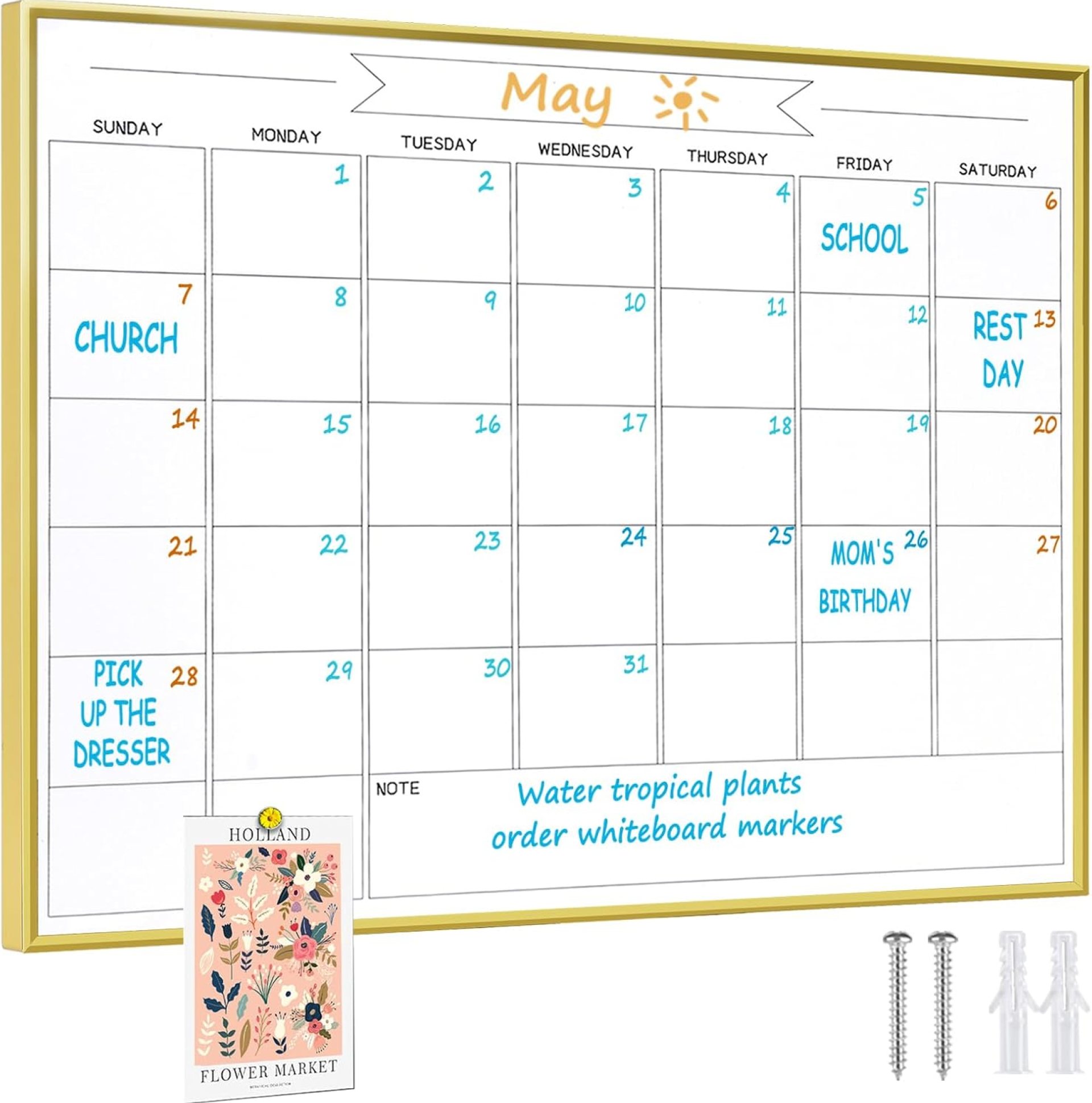 Dry Erase Monthly Calendar Whiteboard, 18″x 24″ Gold Aluminum Frame, Magnetic White Board for Wall Office/School/Home, Hanging Board for Decoration/Kitchen Grocery List(YL-Gold-4560-B) Dry Erase Monthly Calendar Whiteboard, 18″x 24″ Gold Aluminum Frame, Magnetic White Board for Wall Office/School/Home, Hanging Board for Decoration/Kitchen Grocery List(YL-Gold-4560-B)