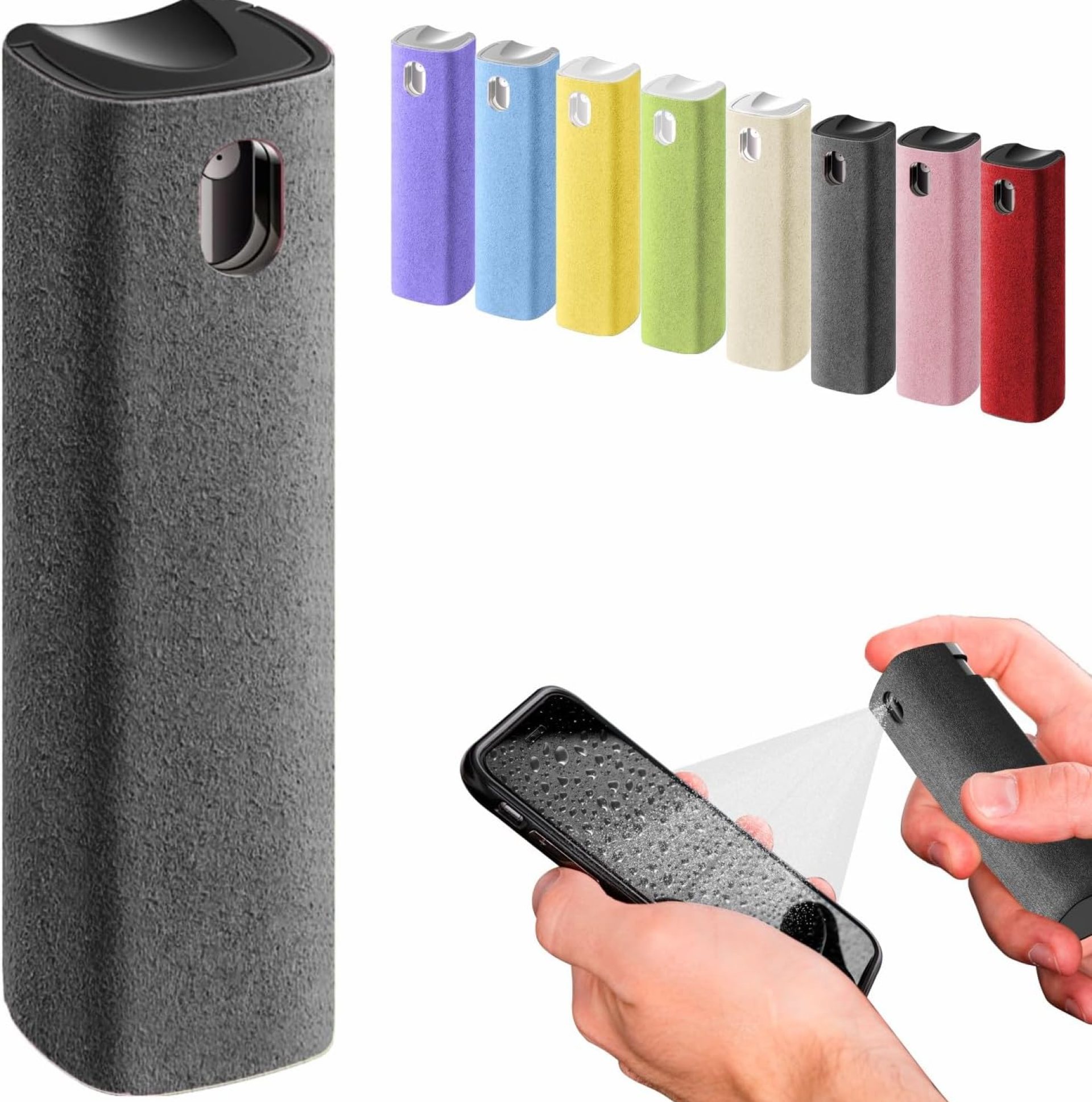 Mini Screen Cleaner Spray – Finger Proof Screen Cleaner for Smartphones, iPads, MacBooks, Laptops, Car Screens, Touchscreens – 3 in1 Mist Cleaner, Microfiber Cloth and Protective Cover (Grey) Mini Screen Cleaner Spray – Finger Proof Screen Cleaner for Smartphones, iPads, MacBooks, Laptops, Car Screens, Touchscreens – 3 in1 Mist Cleaner, Microfiber Cloth and Protective Cover (Grey)