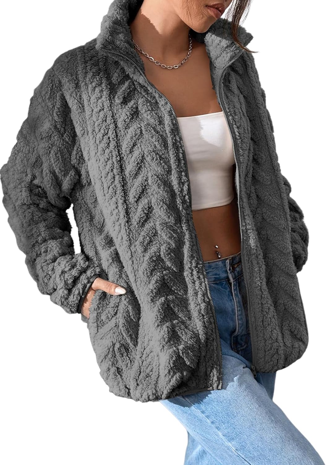 Dokotoo Winter Fleece Jacket for Women Oversized Zipper Up 2024 Stand Collar with Pockets Baggy Coats Dokotoo Winter Fleece Jacket for Women Oversized Zipper Up 2024 Stand Collar with Pockets Baggy Coats