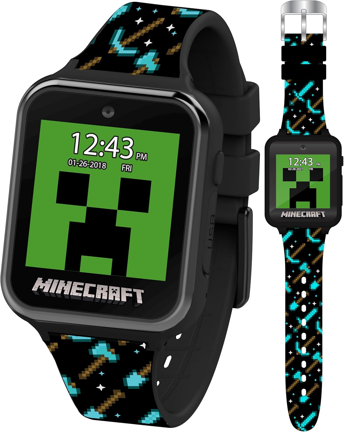 Minecraft Kids Smart Watch – Interactive Touchscreen with Games, Camera, Step Counter, Alarm, Timer, Voice Recorder, and Cool Minecraft Silicone Strap – Fits Wrists 5.5″ to 8.0″ Minecraft Kids Smart Watch – Interactive Touchscreen with Games, Camera, Step Counter, Alarm, Timer, Voice Recorder, and Cool Minecraft Silicone Strap – Fits Wrists 5.5″ to 8.0″