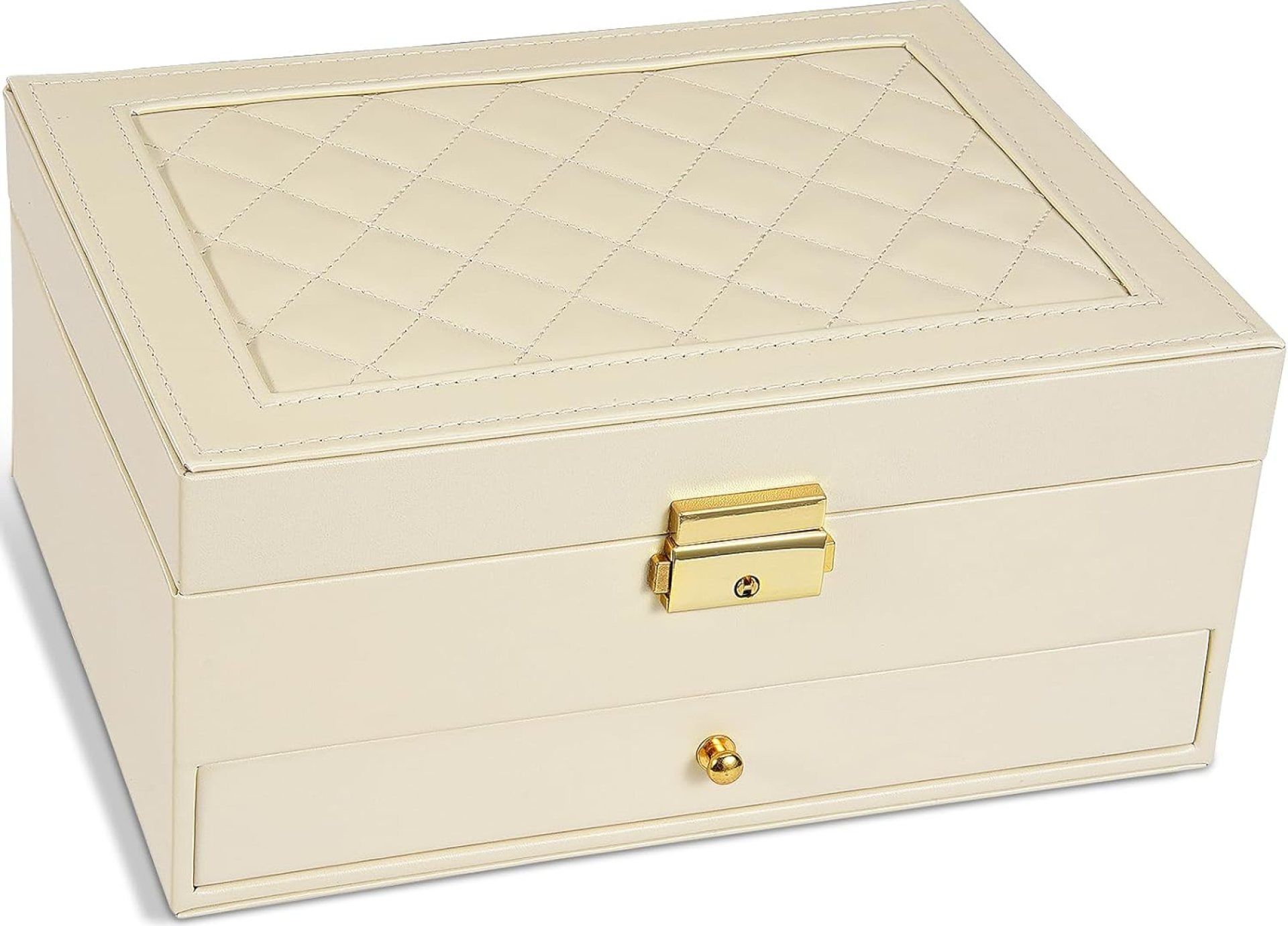 2-Layer Jewelry Box for Women, Jewelry Organizers and Storage with Removable Jewelry Tray, Vintage Quilted Top Lockable Jewelry Holder Gift Idea Apricot 2-Layer Jewelry Box for Women, Jewelry Organizers and Storage with Removable Jewelry Tray, Vintage Quilted Top Lockable Jewelry Holder Gift Idea Apricot