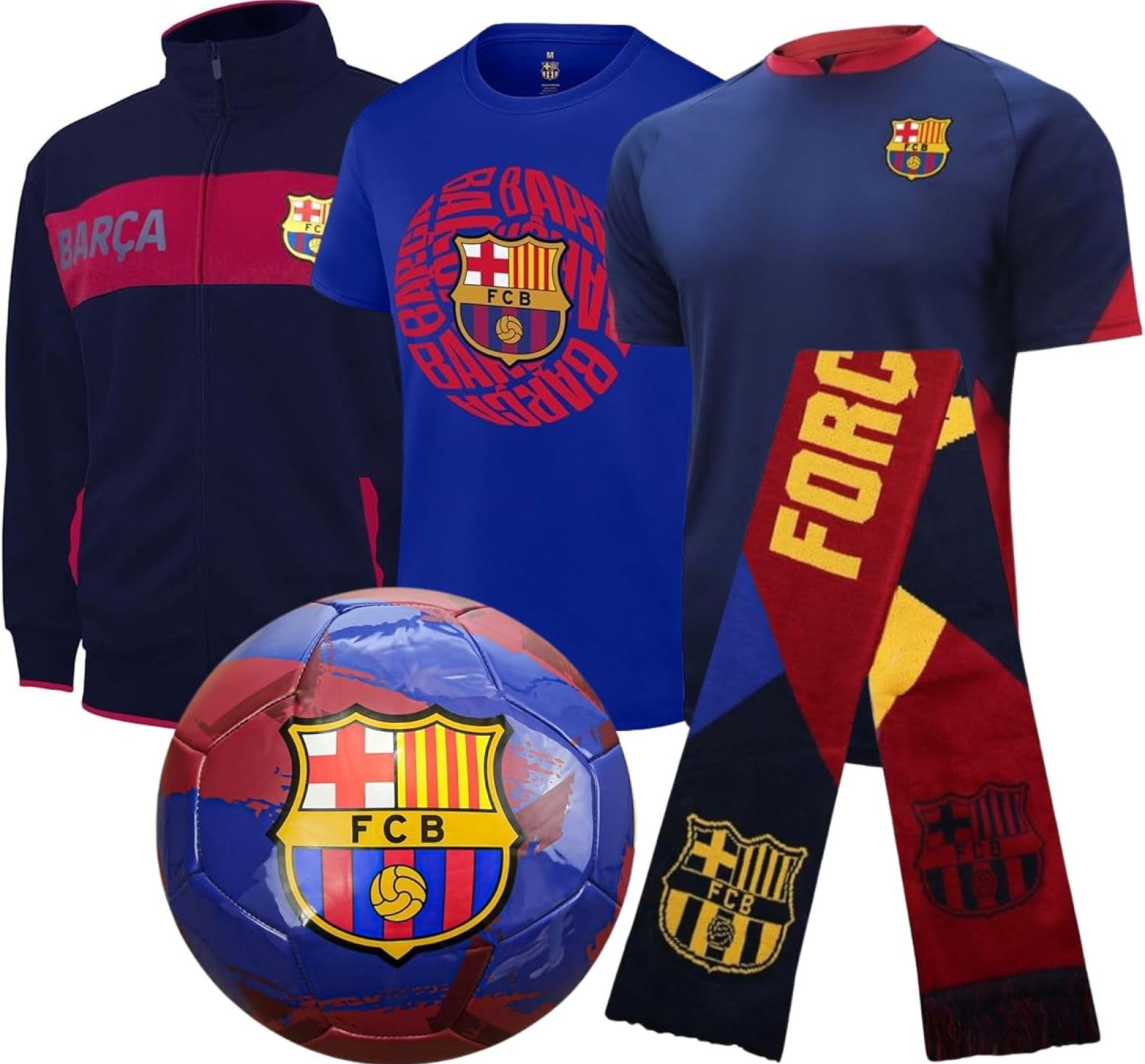 Icon Sports Officially Licensed FC Barcelona Ultimate Fan Pack, 5-Piece Soccer Set – Jacket, T-Shirts, Scarf & Soccer Ball Icon Sports Officially Licensed FC Barcelona Ultimate Fan Pack, 5-Piece Soccer Set – Jacket, T-Shirts, Scarf & Soccer Ball