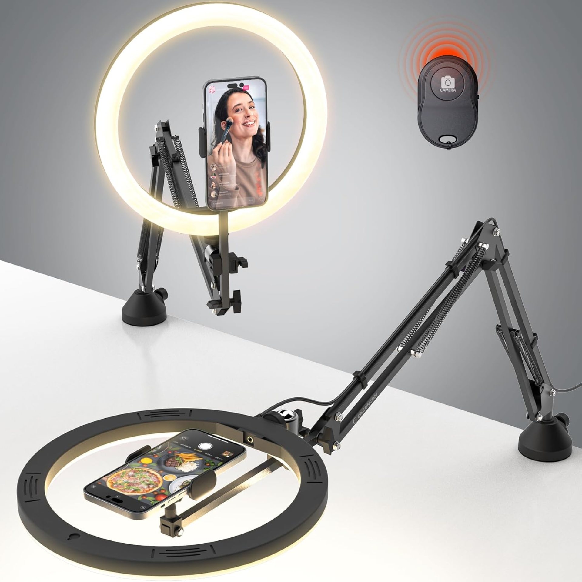 Upgrade Ring Light Overhead Phone Mount, 12”Circle LED Desk Ring Light with Clamp for Video Recording,Flexible Articulating Phone Arm Stand Compatible with iPhone,Live Streaming YouTube Tiktok Upgrade Ring Light Overhead Phone Mount, 12”Circle LED Desk Ring Light with Clamp for Video Recording,Flexible Articulating Phone Arm Stand Compatible with iPhone,Live Streaming YouTube Tiktok
