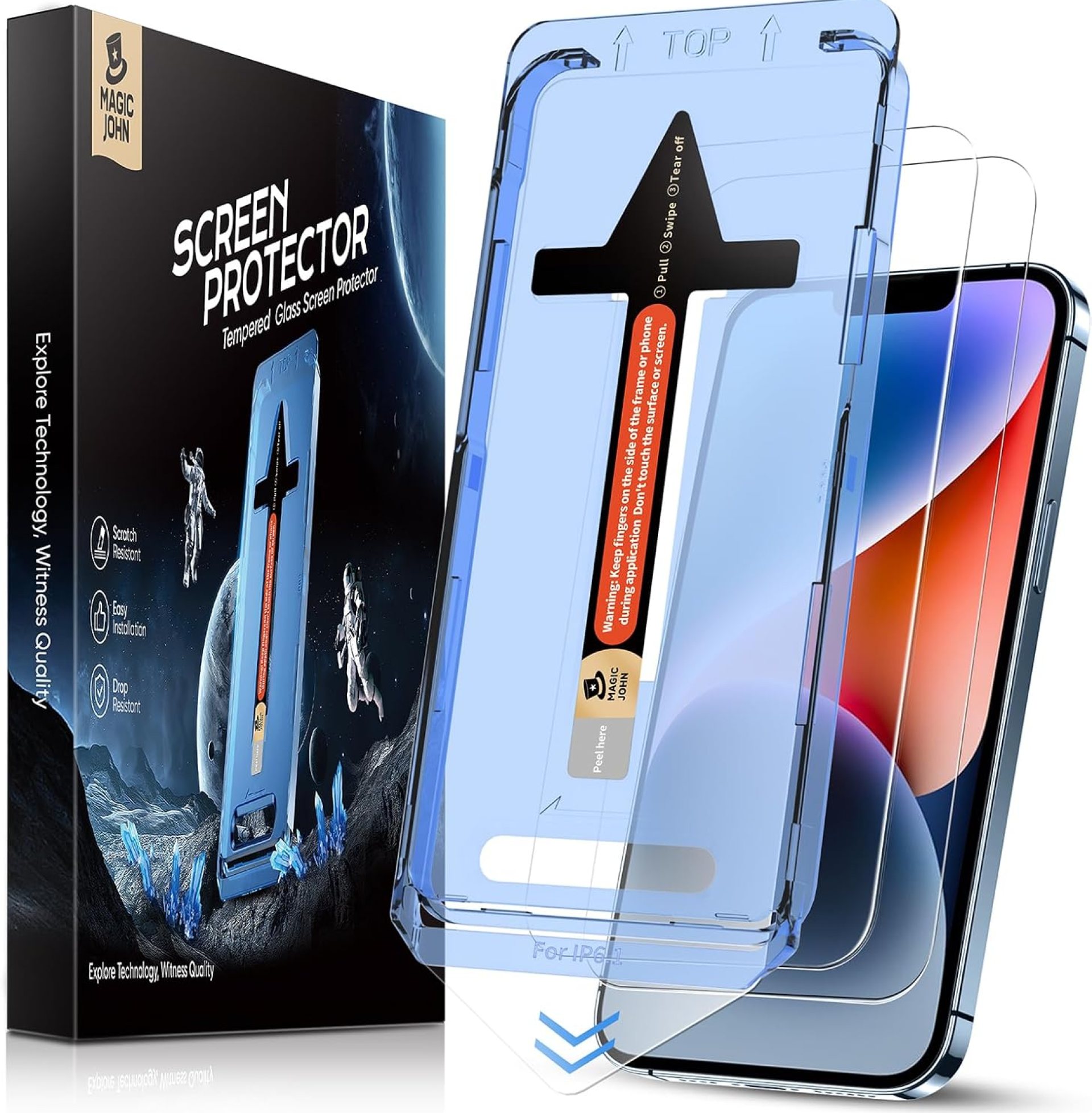 MAGIC JOHN 2 Pack for iPhone 13/14& iPhone 13 Pro 6.1 inch Tempered Glass Screen Protector, Auto Dust-Elimination, Bubble Free, HD Clear, Easy Installation MAGIC JOHN 2 Pack for iPhone 13/14& iPhone 13 Pro 6.1 inch Tempered Glass Screen Protector, Auto Dust-Elimination, Bubble Free, HD Clear, Easy Installation