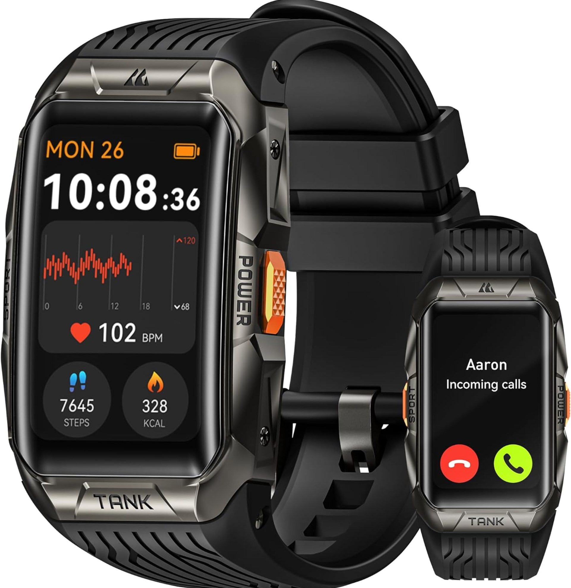 KOSPET Tank X2 Smart Watch Fitness Tracker, 24/7 Heart Rate, Blood Oxygen Monitor, Sleep Tracker, Blutooth Call, Stainless Steel Unibody, 1.64” AMOLED Always-on Display (Black) KOSPET Tank X2 Smart Watch Fitness Tracker, 24/7 Heart Rate, Blood Oxygen Monitor, Sleep Tracker, Blutooth Call, Stainless Steel Unibody, 1.64” AMOLED Always-on Display (Black)