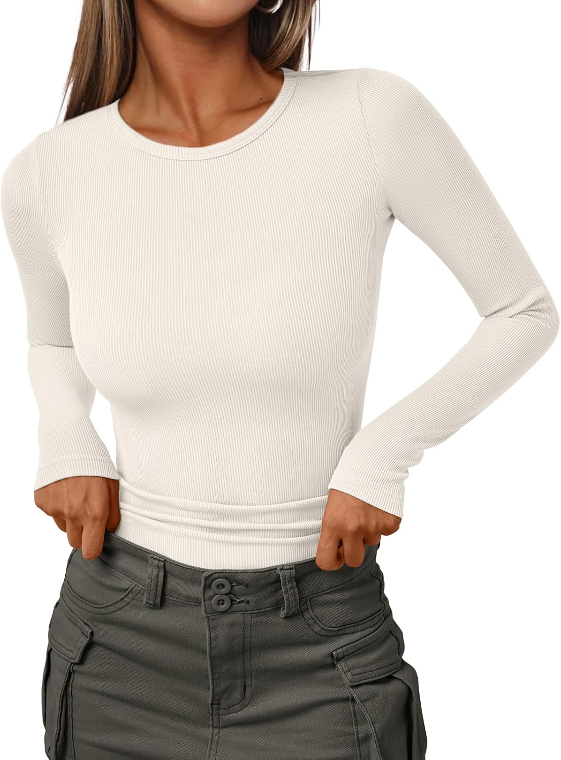 AUTOMET Womens Ribbed Shirts Crewneck Fitted Tops Casual Underscrubs Layer Slim Basic T-Shirts AUTOMET Womens Ribbed Shirts Crewneck Fitted Tops Casual Underscrubs Layer Slim Basic T-Shirts