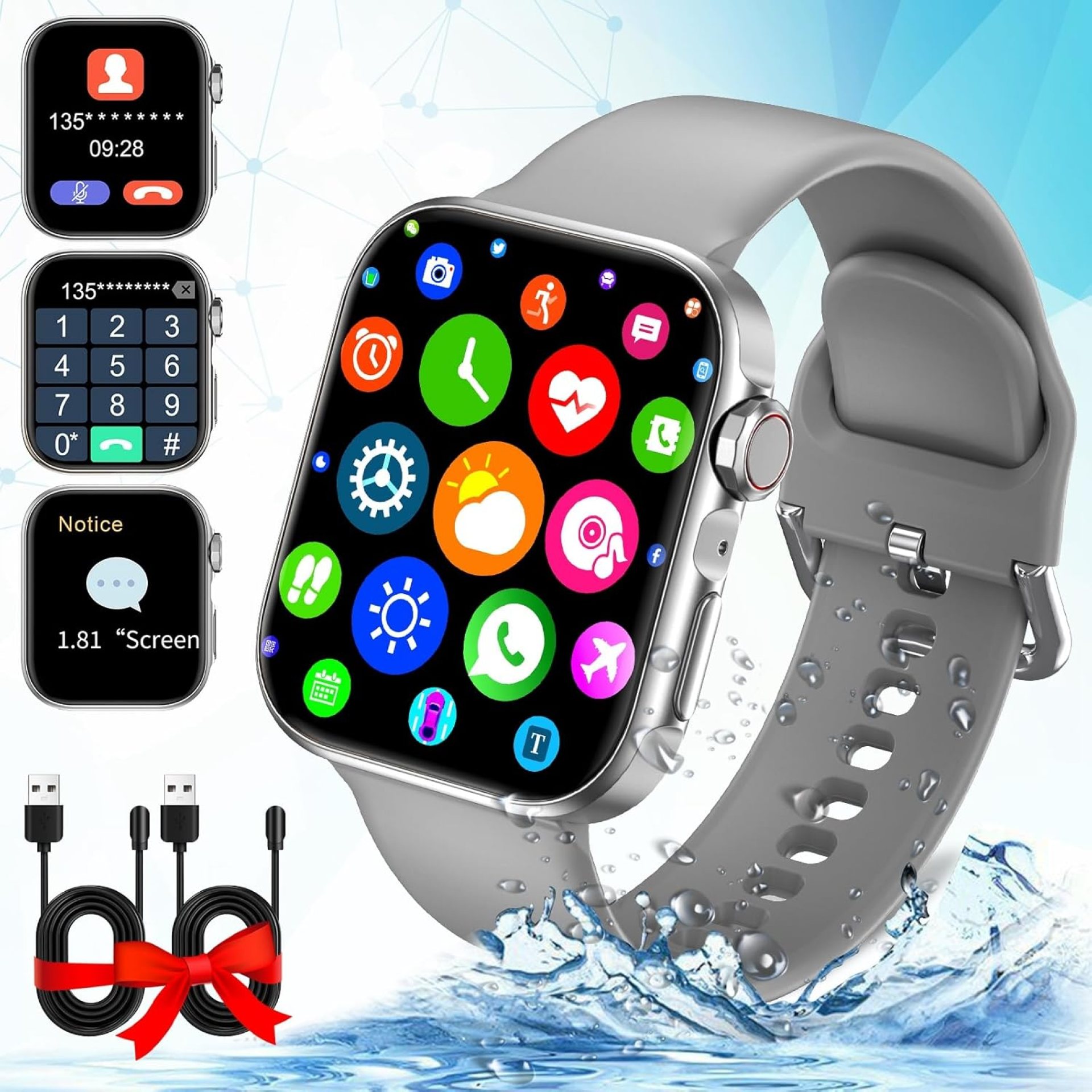 Smart Watch,181″ Smart Watches for Men Women (Answer/Make Call),Heart Rate,Sleep Monitor,Pedometer,Full Touch,Bluetooth,Activity Tracker Sport Watches for Men Grey Smart Watch,181″ Smart Watches for Men Women (Answer/Make Call),Heart Rate,Sleep Monitor,Pedometer,Full Touch,Bluetooth,Activity Tracker Sport Watches for Men Grey