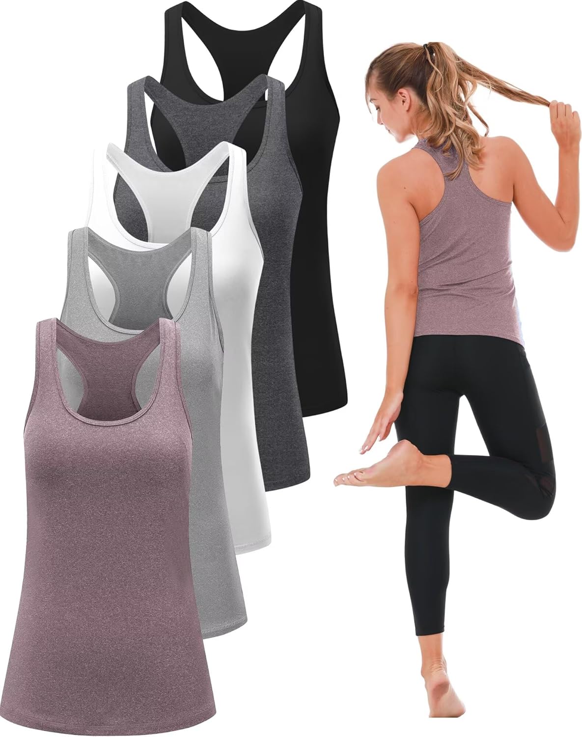 6 or 5 Pack Workout Tank Tops for Women, Athletic Racerback Sports Tank Tops, Compression Sleeveless Dry Fit Shirts 6 or 5 Pack Workout Tank Tops for Women, Athletic Racerback Sports Tank Tops, Compression Sleeveless Dry Fit Shirts