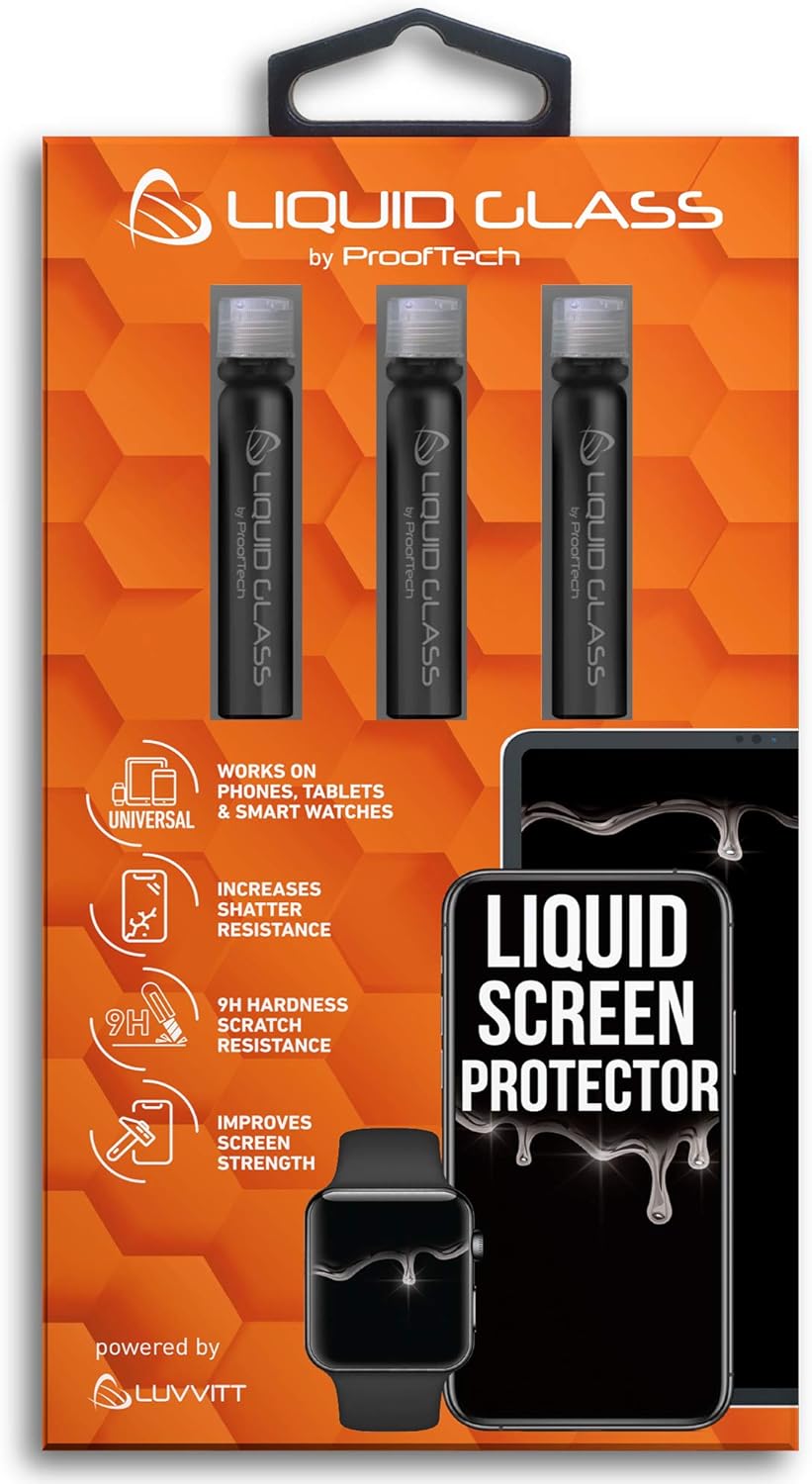 Liquid Glass Screen Protector for Up to 12 Devices Universal Fit for All Smartphones Tablets and Watches Scratch and Shatter Resistant Wipe On Nano Protection – 3 Bottles Liquid Glass Screen Protector for Up to 12 Devices Universal Fit for All Smartphones Tablets and Watches Scratch and Shatter Resistant Wipe On Nano Protection – 3 Bottles