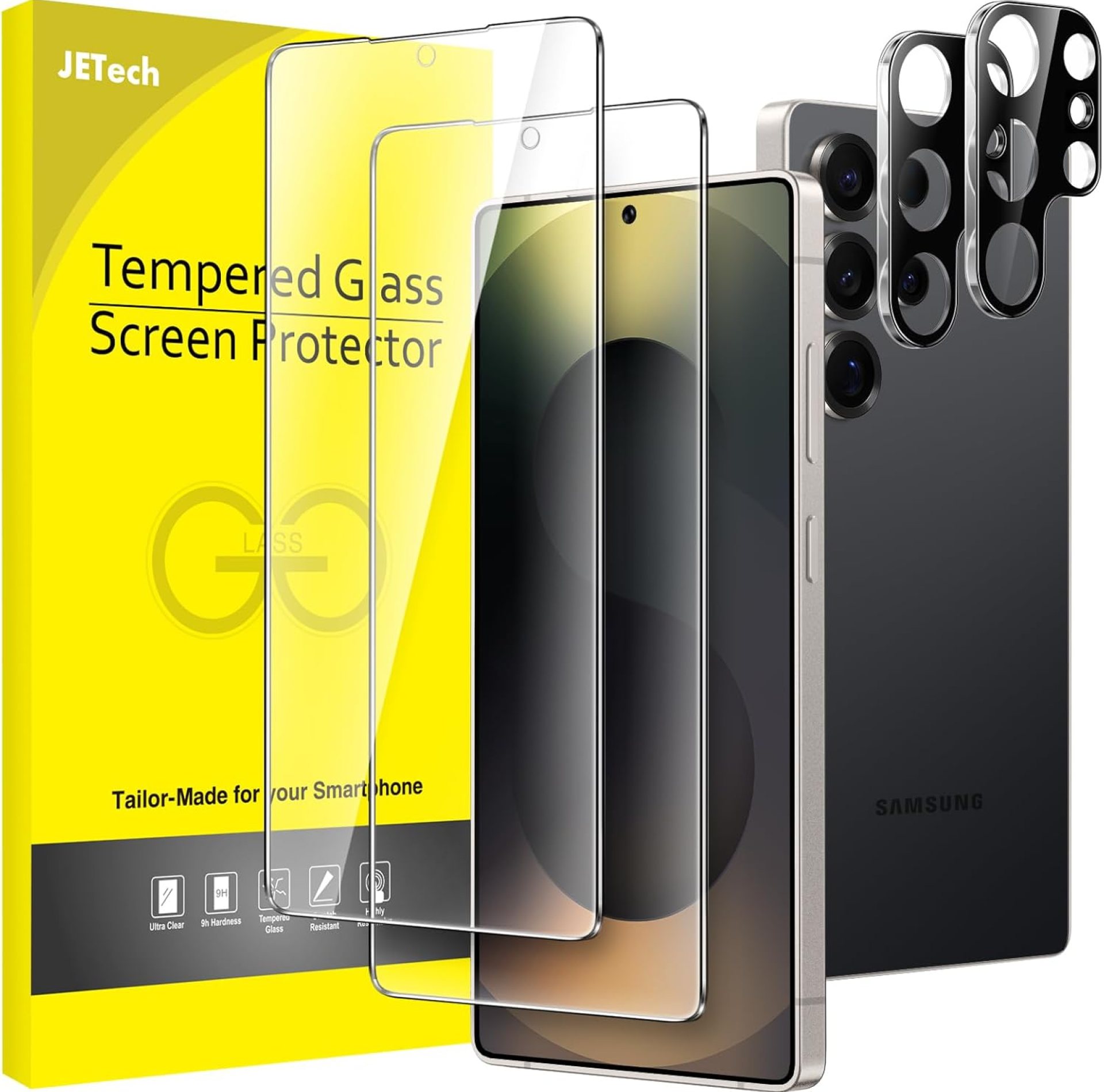 JETech Screen Protector for Samsung Galaxy S25 Ultra 5G with Camera Lens Protector, Tempered Glass Film, Fingerprint ID Compatible, HD Clear, 2-Pack Each JETech Screen Protector for Samsung Galaxy S25 Ultra 5G with Camera Lens Protector, Tempered Glass Film, Fingerprint ID Compatible, HD Clear, 2-Pack Each