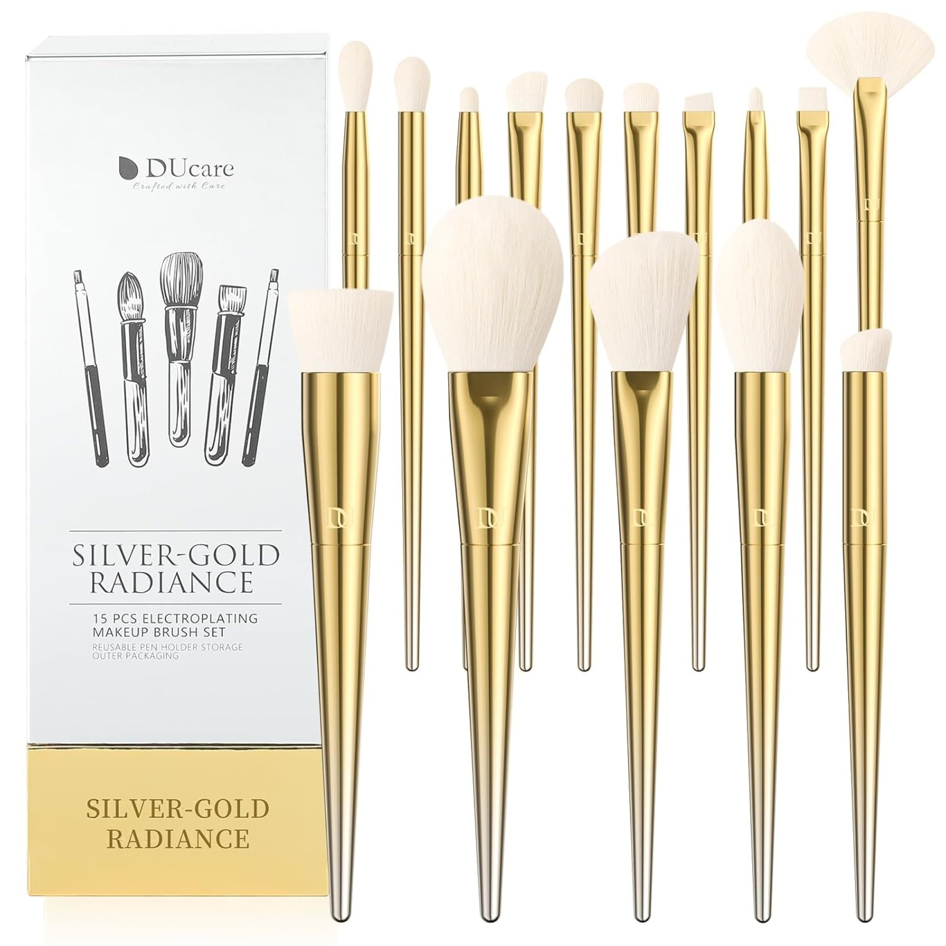 DUcare Makeup Brushes 15Pcs Makeup Brush Set with Holder Premium Synthetic Powder Foundation Contour Blush Concealer Eye Shadow Blending Liner Make Up Brush Kit gold-silver DUcare Makeup Brushes 15Pcs Makeup Brush Set with Holder Premium Synthetic Powder Foundation Contour Blush Concealer Eye Shadow Blending Liner Make Up Brush Kit gold-silver