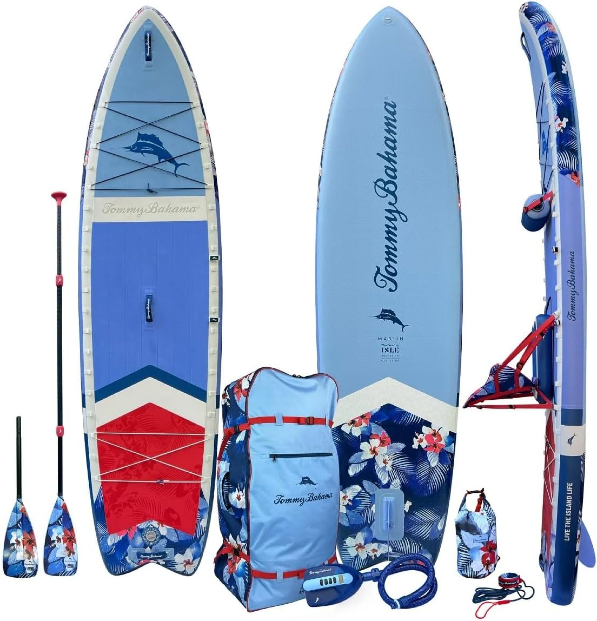Tommy Bahama Marlin 11’6” 2-in-1 Inflatable Paddle Board/Kayak Package, Includes: Electric Pump, 4-Piece Paddle & Travel Bag Tommy Bahama Marlin 11’6” 2-in-1 Inflatable Paddle Board/Kayak Package, Includes: Electric Pump, 4-Piece Paddle & Travel Bag