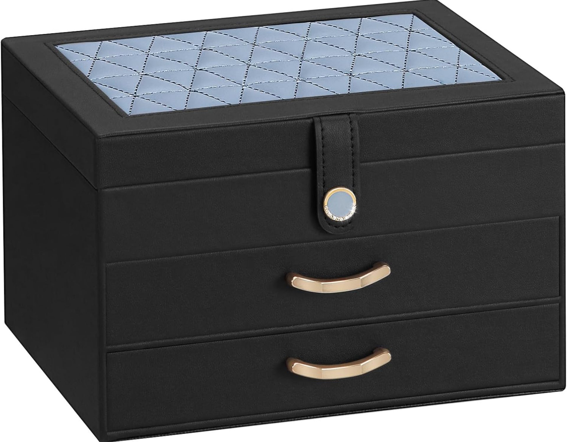 Black Jewelry Box Organizer: Home Decor for Women – 2-Drawer Holder for Valentine’s Day Birthday Christmas Black Grey-Blue Black Jewelry Box Organizer: Home Decor for Women – 2-Drawer Holder for Valentine’s Day Birthday Christmas Black Grey-Blue