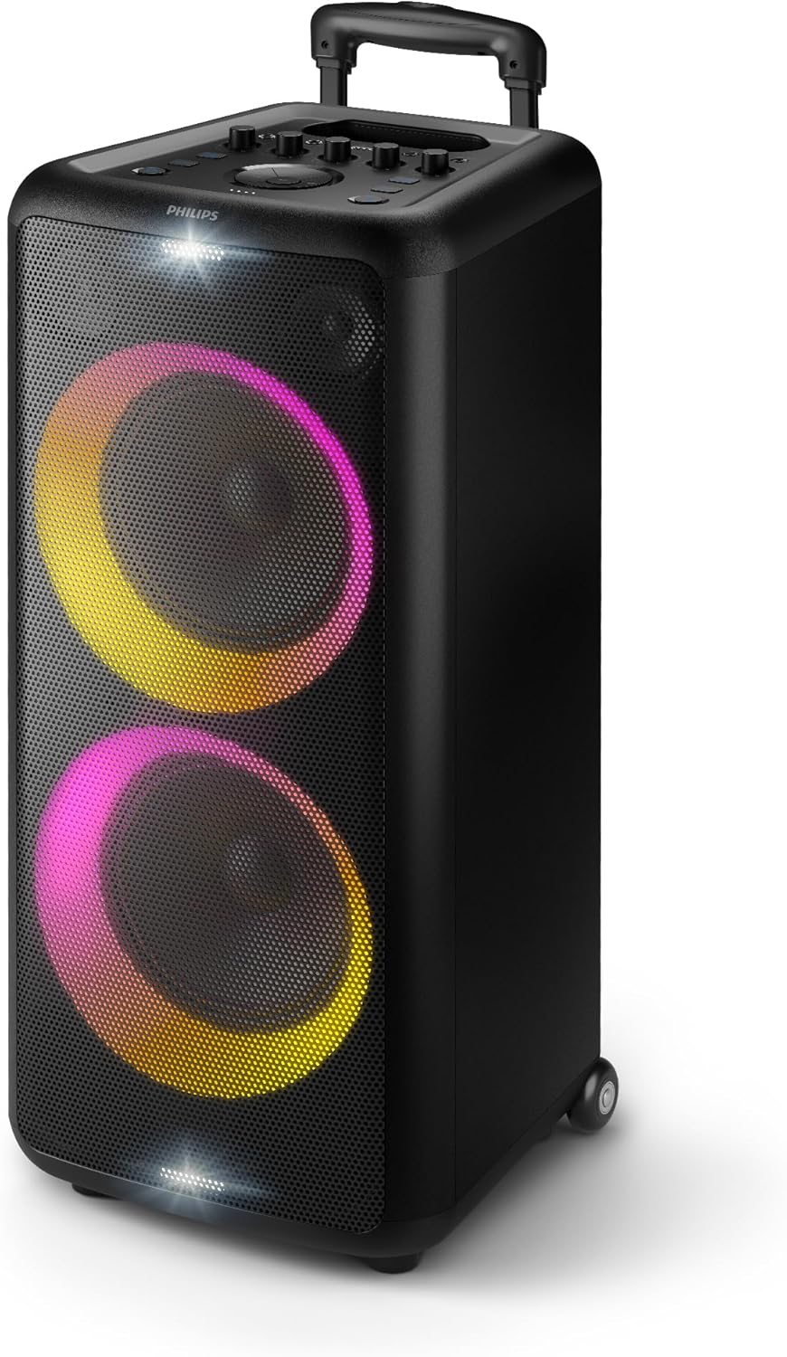 Philips X5206 bluetooth party speaker, portable with wheels, exciting light show, karaoke machine with microphone and Guitar Input, powerful bass & subwoofer, long playtime, perfect for outdoor events Philips X5206 bluetooth party speaker, portable with wheels, exciting light show, karaoke machine with microphone and Guitar Input, powerful bass & subwoofer, long playtime, perfect for outdoor events