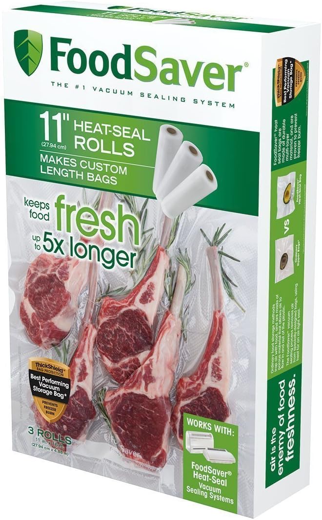FoodSaver Custom Fit Vacuum Sealer Bags, Airtight Food Storage and Sous Vide Rolls, BPA-Free, 11 x 16′ (Pack of 3) FoodSaver Custom Fit Vacuum Sealer Bags, Airtight Food Storage and Sous Vide Rolls, BPA-Free, 11 x 16′ (Pack of 3)