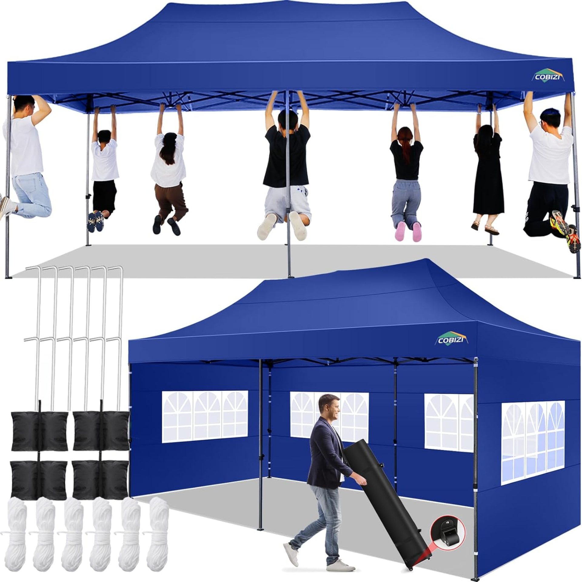 COBIZI 10×20 Pop up Canopy Tent with 6 Sidewalls, Waterproof Heavy Duty Commercial Canopy for Parties, Outdoor Tent, Garden Gazebo, Carry Bag with Wheel (10x20ft, Dark Blue) COBIZI 10×20 Pop up Canopy Tent with 6 Sidewalls, Waterproof Heavy Duty Commercial Canopy for Parties, Outdoor Tent, Garden Gazebo, Carry Bag with Wheel (10x20ft, Dark Blue)
