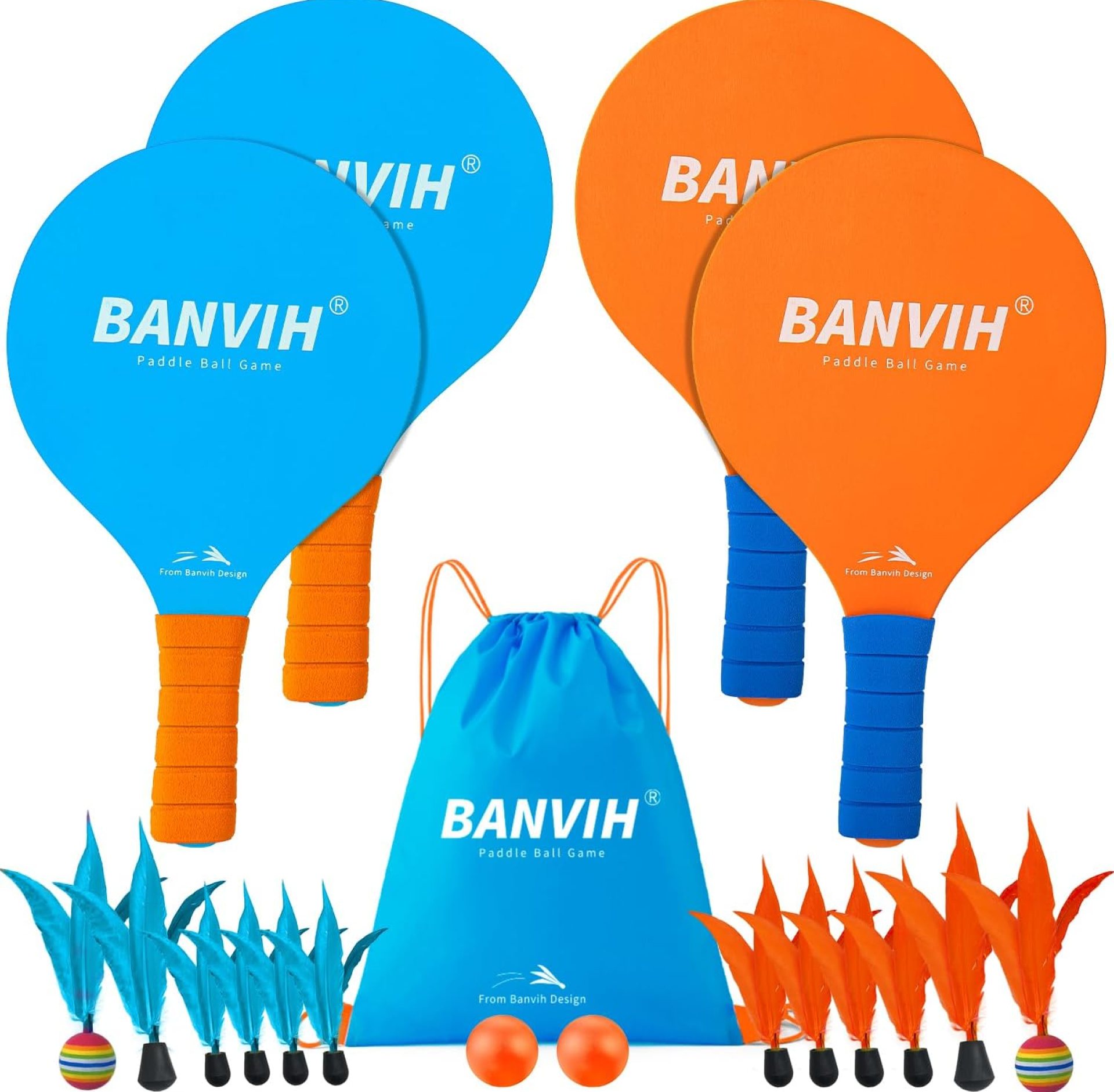 Banvih Badminton Set 4 Rackets, Paddle Ball Outdoor Games for Kids Teens Adults and Family, Sports Beach Toys – for Yard, Lawn, Camping Games Essentials Banvih Badminton Set 4 Rackets, Paddle Ball Outdoor Games for Kids Teens Adults and Family, Sports Beach Toys – for Yard, Lawn, Camping Games Essentials