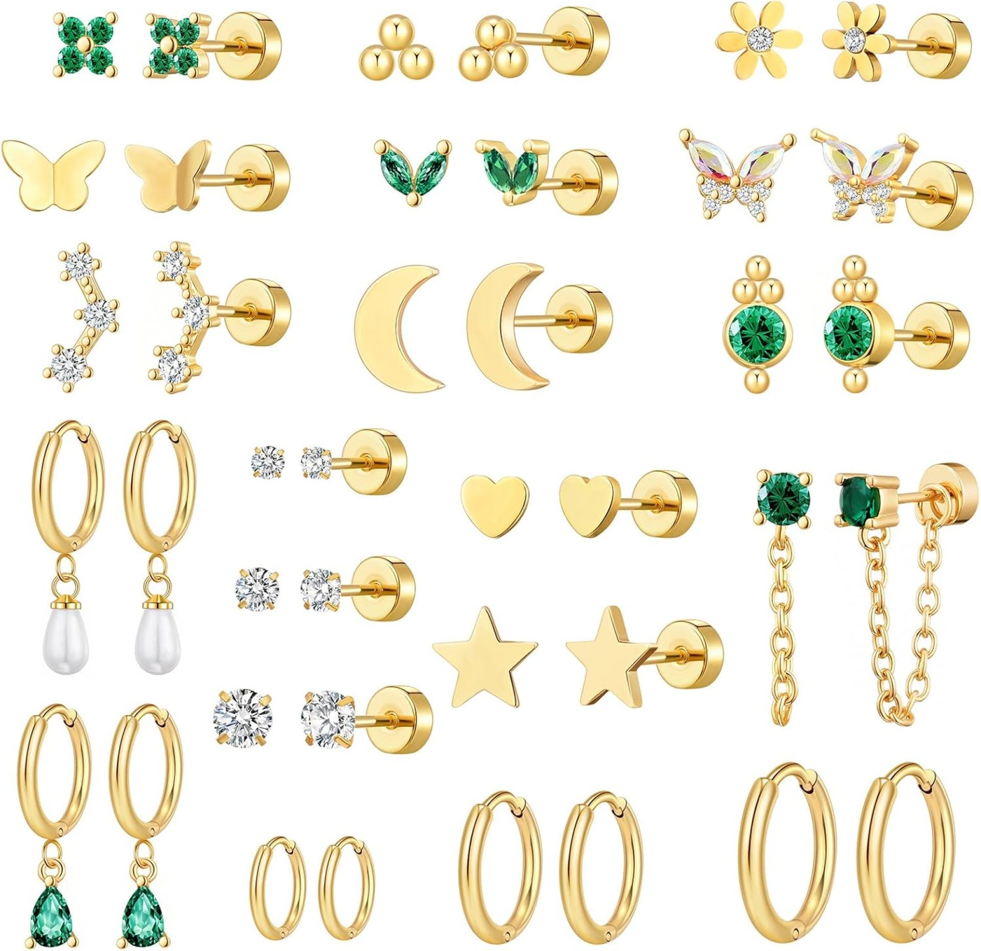 20 Pairs Gold Flat Back Earrings Hypoallergenic Cartilage Earring for Women,Mix of 10pcs Hoops,30pcs Studs,Dazzling Helix & Tragus Piercing Jewelry,20G Screw Back Earrings Sets for Multiple Piercing 20 Pairs Gold Flat Back Earrings Hypoallergenic Cartilage Earring for Women,Mix of 10pcs Hoops,30pcs Studs,Dazzling Helix & Tragus Piercing Jewelry,20G Screw Back Earrings Sets for Multiple Piercing