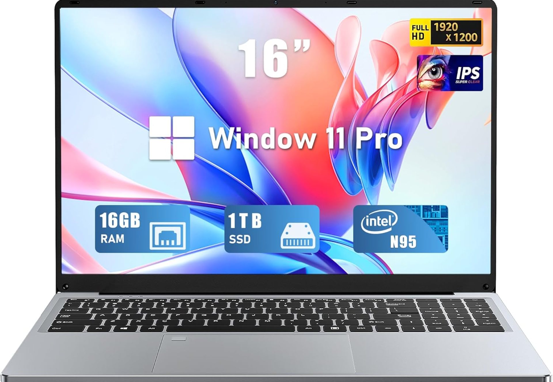 Gaming Laptop, 16 Inch FHD Display (1920 x 1200), N95 Laptop Computer (up to 3.4GHz), 16GB RAM 1TB SSD, Supports 180 Angle Opening, Bluetooth, Backlit Keyboard, Windows 11 Pro Gaming Laptop, 16 Inch FHD Display (1920 x 1200), N95 Laptop Computer (up to 3.4GHz), 16GB RAM 1TB SSD, Supports 180 Angle Opening, Bluetooth, Backlit Keyboard, Windows 11 Pro