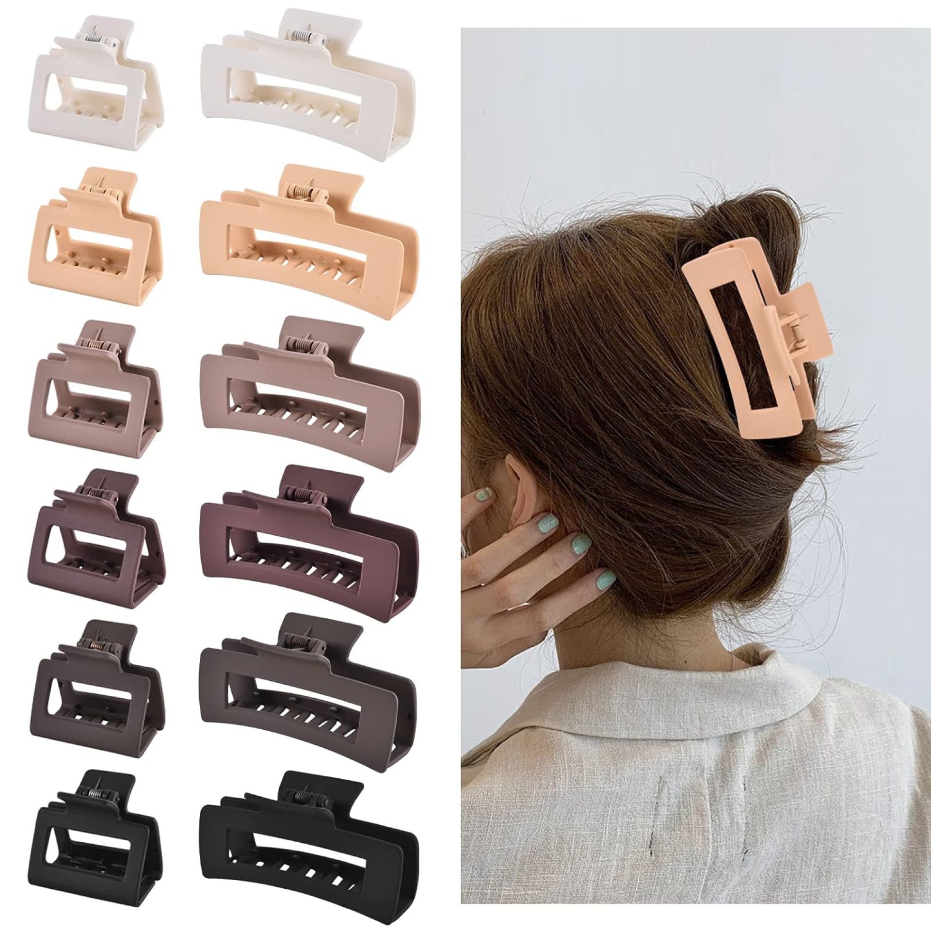 12 Pcs Rectangle Clips, Accessories for Women and Girls, Including 6 Pcs 4 Inch Large Clips for Thick Hair and 6 Pcs 2 inch Small Clips for Thin Hair (Neutral) 12 Pcs Rectangle Clips, Accessories for Women and Girls, Including 6 Pcs 4 Inch Large Clips for Thick Hair and 6 Pcs 2 inch Small Clips for Thin Hair (Neutral)