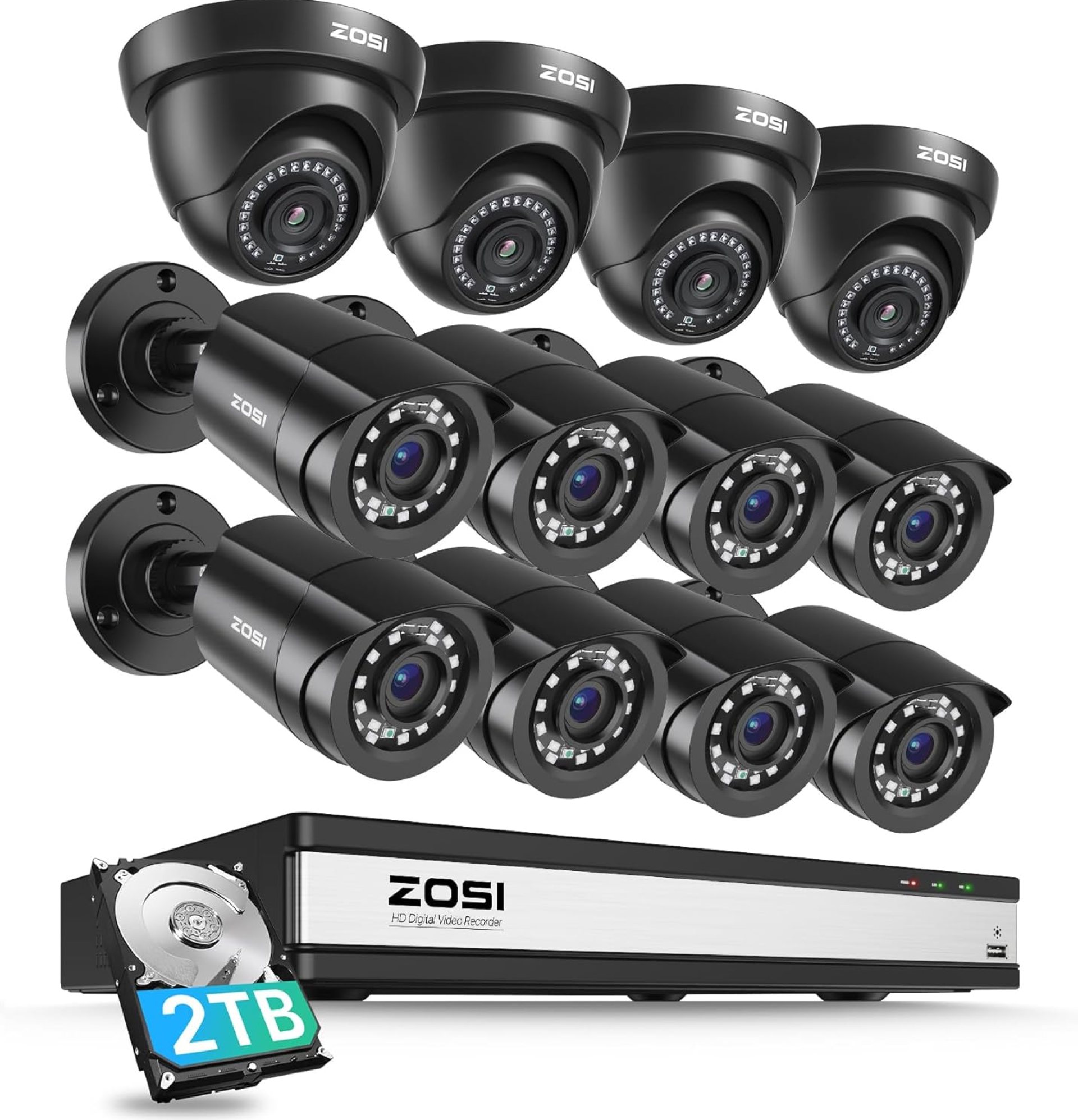 ZOSI 16CH 3K Lite Security Camera System with 2TB HDD,AI Human/Vehicle Detection,Night Vision,Remote Access,H.265+ 16 Channel 5MP Lite HD-TVI DVR with 12PCS 1080P Outdoor Indoor Surveillance Cameras ZOSI 16CH 3K Lite Security Camera System with 2TB HDD,AI Human/Vehicle Detection,Night Vision,Remote Access,H.265+ 16 Channel 5MP Lite HD-TVI DVR with 12PCS 1080P Outdoor Indoor Surveillance Cameras
