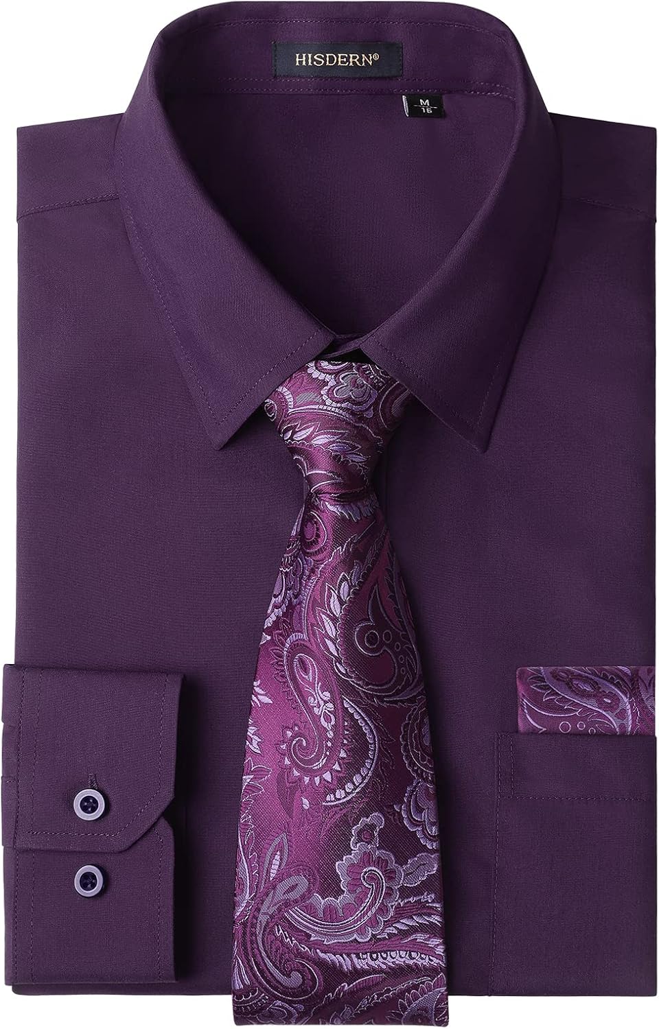 Men’s Solid Long Sleeve Dress Shirt with Matching Tie and Handkerchief Set Classic Button Down Formal Business Shirts Men’s Solid Long Sleeve Dress Shirt with Matching Tie and Handkerchief Set Classic Button Down Formal Business Shirts