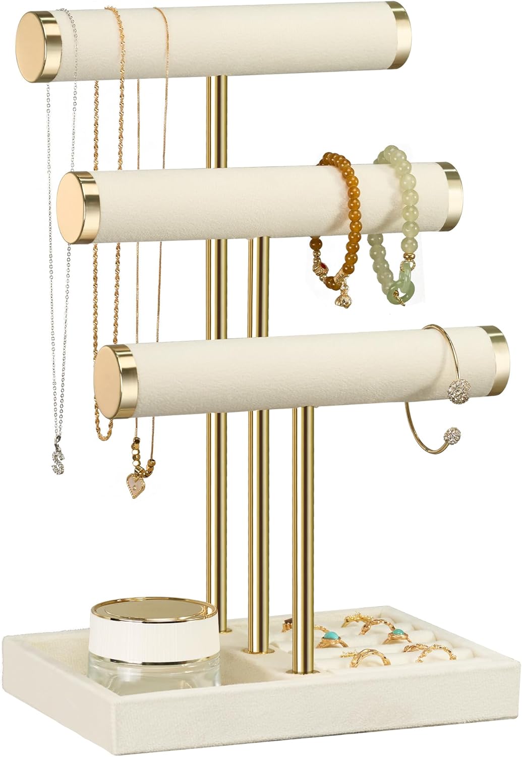3 Tier Bracelet Holder Display – Detachable T Bar Beige Velvet Bracelet Holder, Jewelry Holder Organizer for Bracelet, Necklace, Watches, Rings 3 Tier Bracelet Holder Display – Detachable T Bar Beige Velvet Bracelet Holder, Jewelry Holder Organizer for Bracelet, Necklace, Watches, Rings