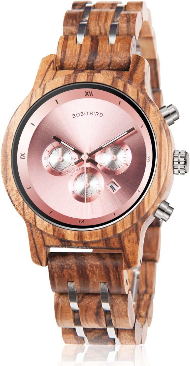 BOBO BIRD Women Wooden Watches Luxury Wood Metal Strap Chronograph & Date Display Quartz Watch Fashion Zebra Wood Casual Business Ebony Wristwatches BOBO BIRD Women Wooden Watches Luxury Wood Metal Strap Chronograph & Date Display Quartz Watch Fashion Zebra Wood Casual Business Ebony Wristwatches